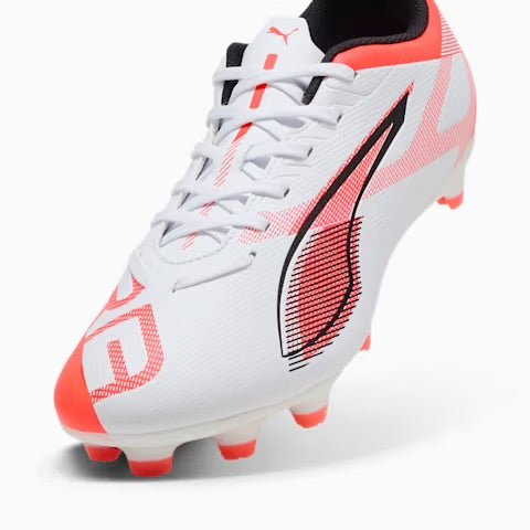 Puma Ultra 5 Play FG/AG Women's Soccer Cleats - White/Black/Glowing Red - Lightweight Football Shoes for Women - Perfect for Artificial Grass & Firm Ground Training & Matches