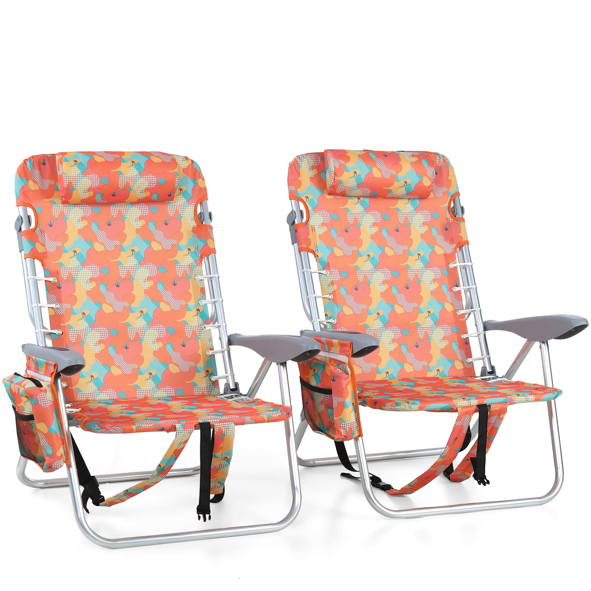 ALPHA CAMP 2-Pack Backpack Beach Chairs with Cooler Bag - 4-Position Adjustable, Foldable, Supports 250LBS - Camo Design for Outdoor, Camping, Picnic, and Beach Relaxation