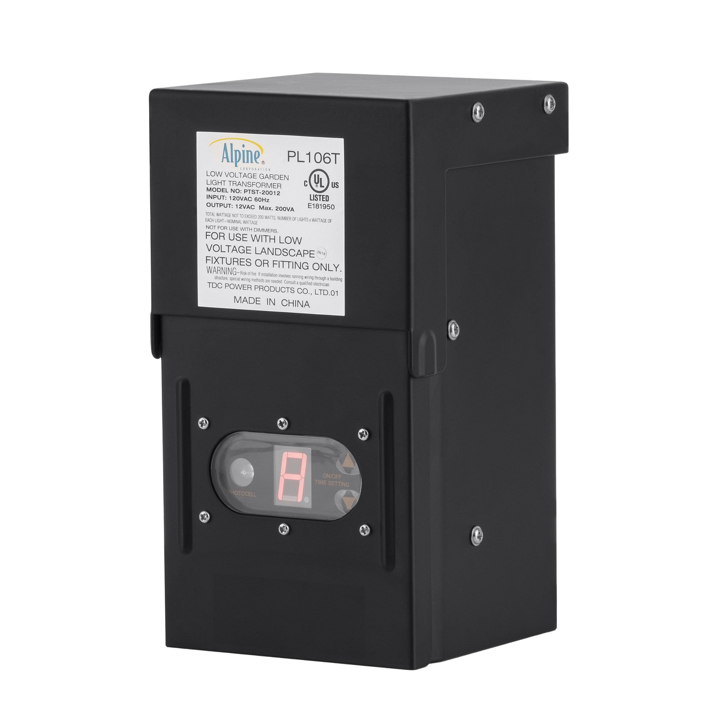 Alpine Corporation 200W Outdoor Transformer with Photocell & Timer for Ponds, Fountains, Waterfalls - Perfect for Garden, Patio & Landscape Lighting