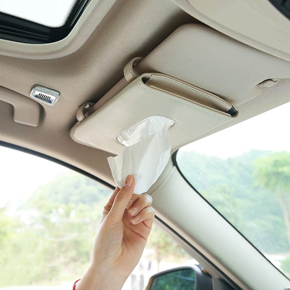 Detachi Car Tissue Holder - Sun Visor Napkin Organizer for Vehicles | Beige Auto Accessory | Perfect for Road Trips, Commuting & Family Travel