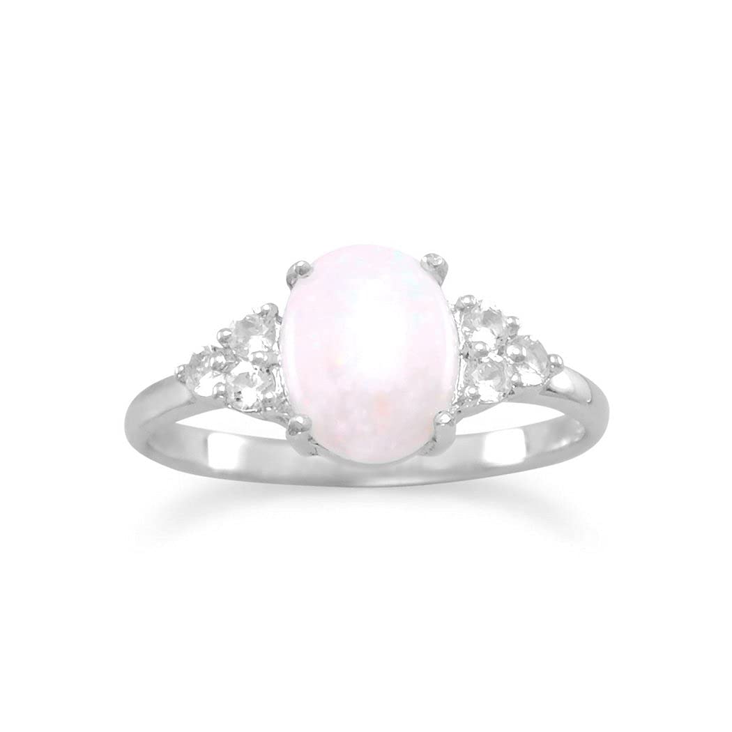 7mm x 9mm Oval Australian Opal & White Topaz Sterling Silver Ring for Women - Size 5-10 | Elegant Jewelry Gift for Birthday, Anniversary & Special Occasions