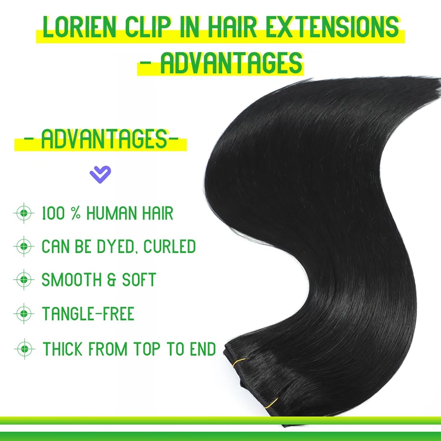 LORIEN 22 Inch Clip-in Hair Extensions - 100% Brazilian Remy Human Hair (Jet Black, 8pcs Set with 18 Clips) for Volume & Length | Perfect for Weddings, Parties & Everyday Styling