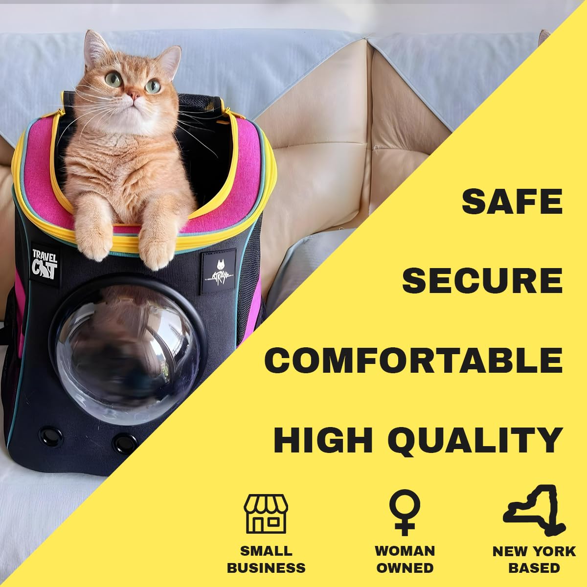 Fat Cat Backpack Carrier - Airline Approved Pet Travel Bag with Bubble Window for Small Cats & Kittens | Premium Ventilated Cat Backpack for Outdoor Adventures, Hiking, Vet Visits & Daily Use