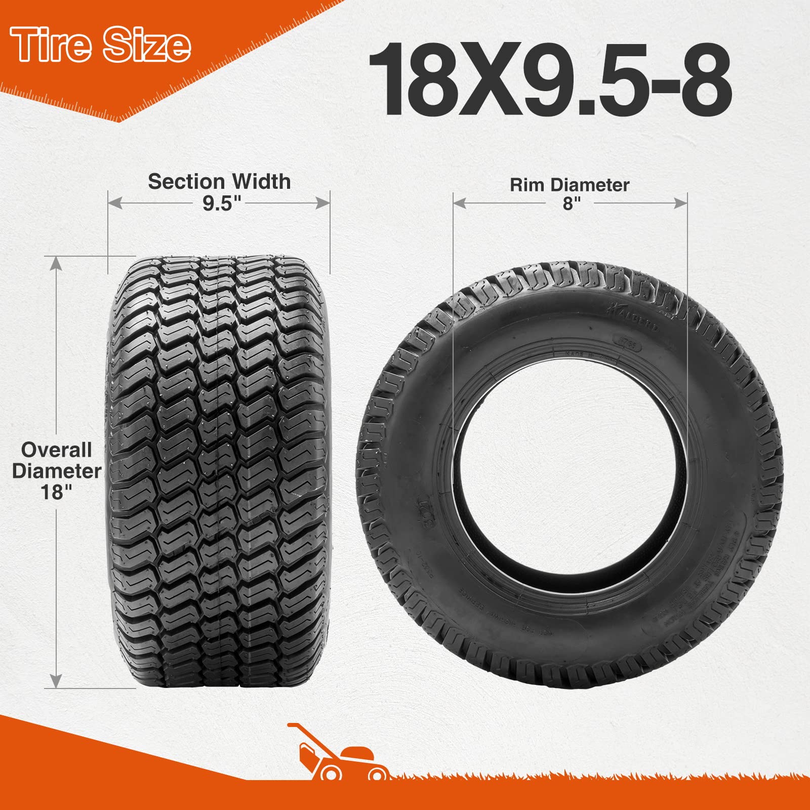 HALBERD 2-Pack 18x9.50-8 Tubeless Lawn Mower Tires 4PR Turf Saver - Heavy Duty Garden Tractor Riding Mower Tires for All-Terrain Performance, Golf Courses & Landscaping