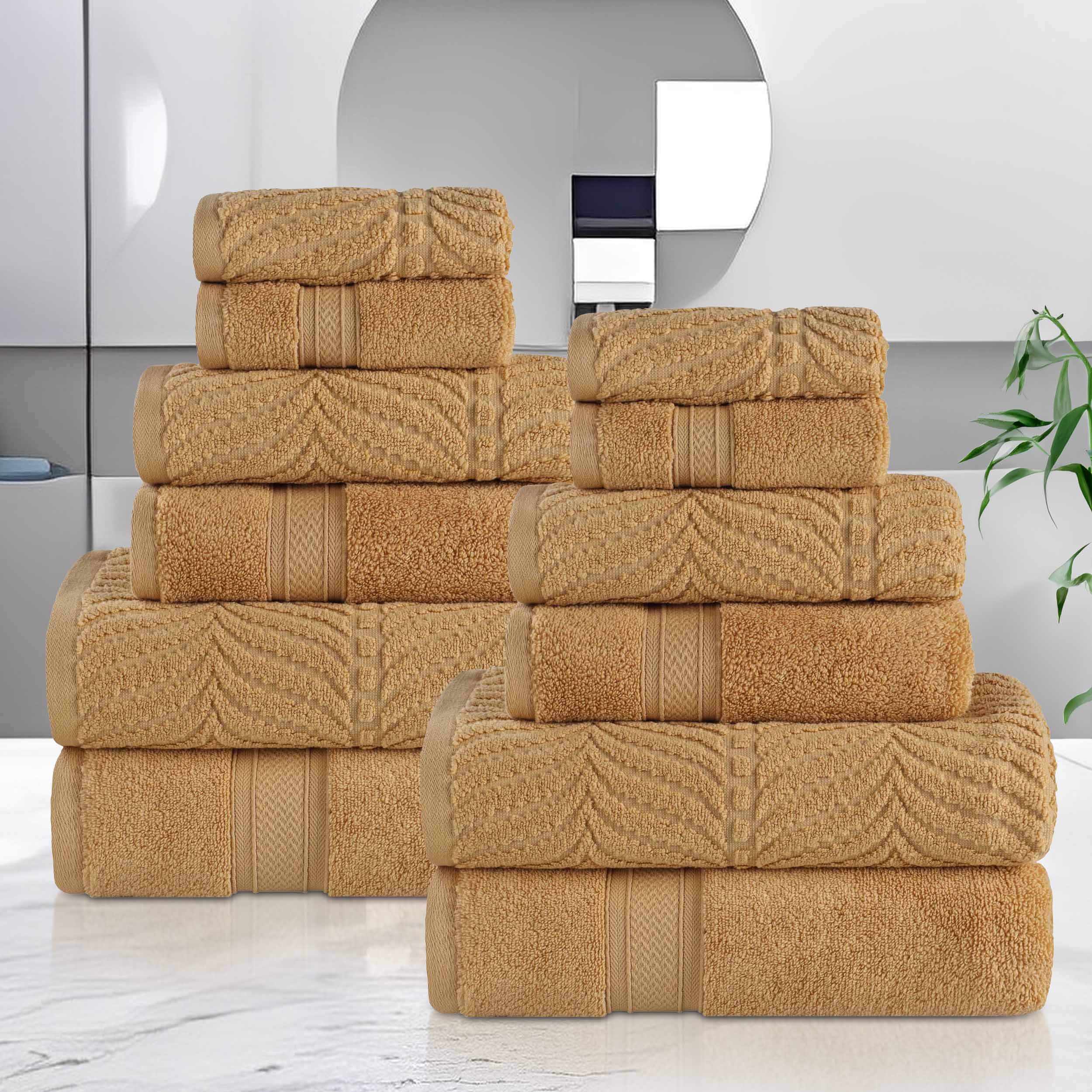 Premium 12-Piece Zero Twist Cotton Towel Set - Solid & Jacquard Chevron Design for Bath, Spa, and Luxury Home Decor