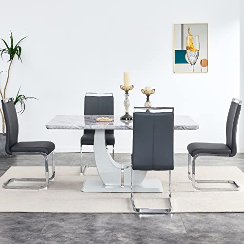 Grey Table With 4 Grey Chairs