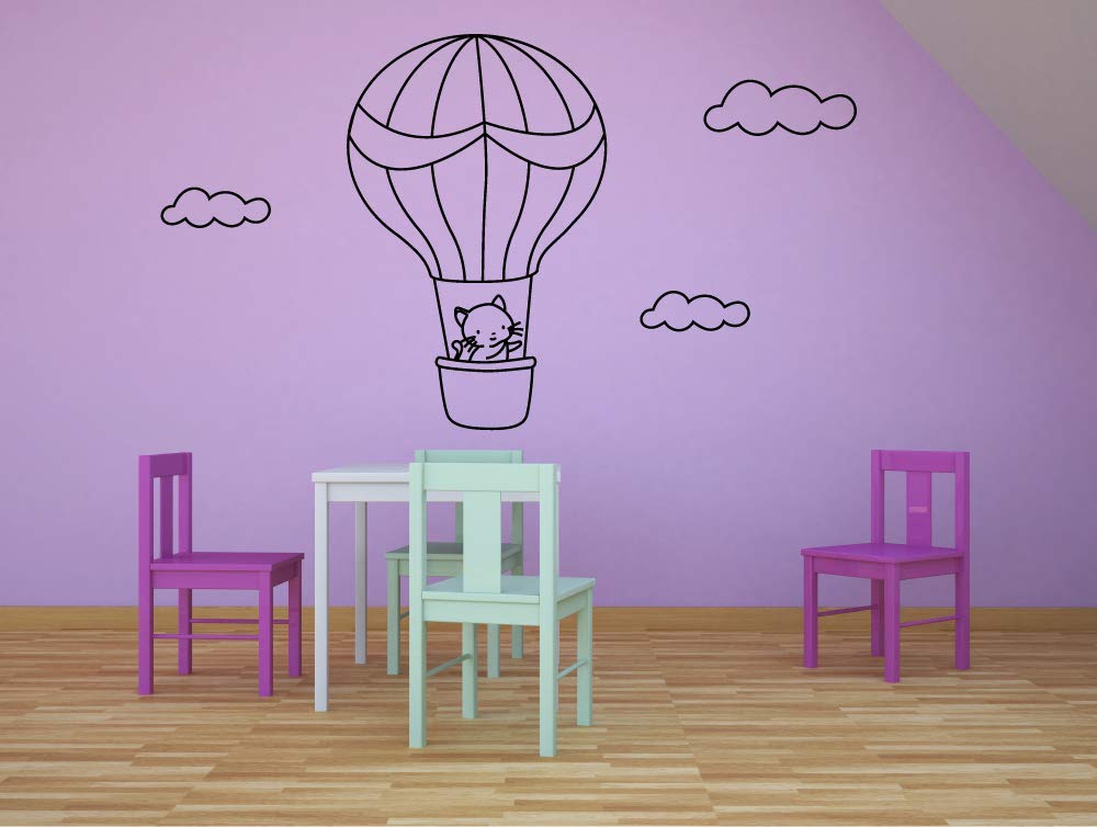 Hot Air Balloon Cat Clouds Animal Cartoon Wall Stickers - Fun Vinyl Decals for Kids Room, Nursery & Home Decor (27x30 inch) - Perfect for Bedroom, Kindergarten & Playroom Wall Art