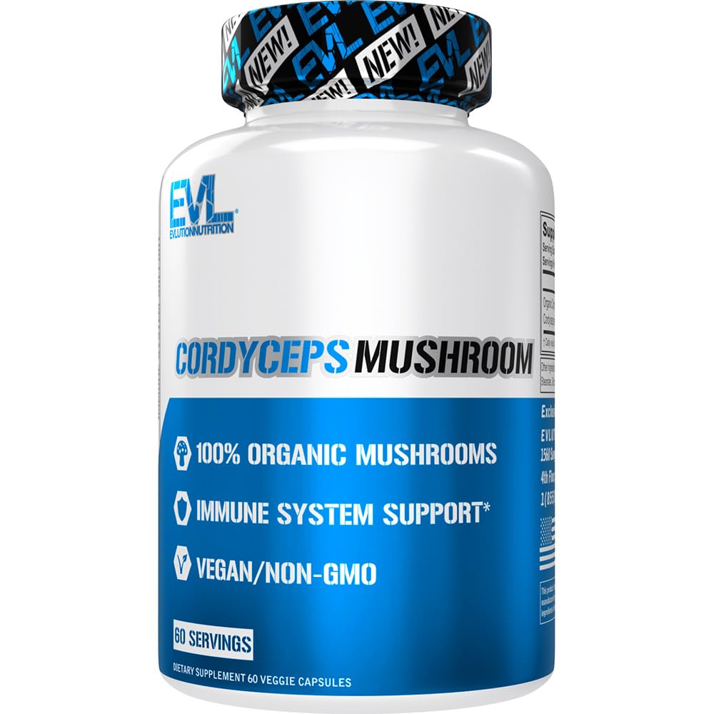 EVLution Nutrition Cordyceps Mushroom Supplement - 60 Vegan Capsules for Energy, Stamina & Immune Support - Perfect for Athletes, Fitness Enthusiasts & Wellness Routines
