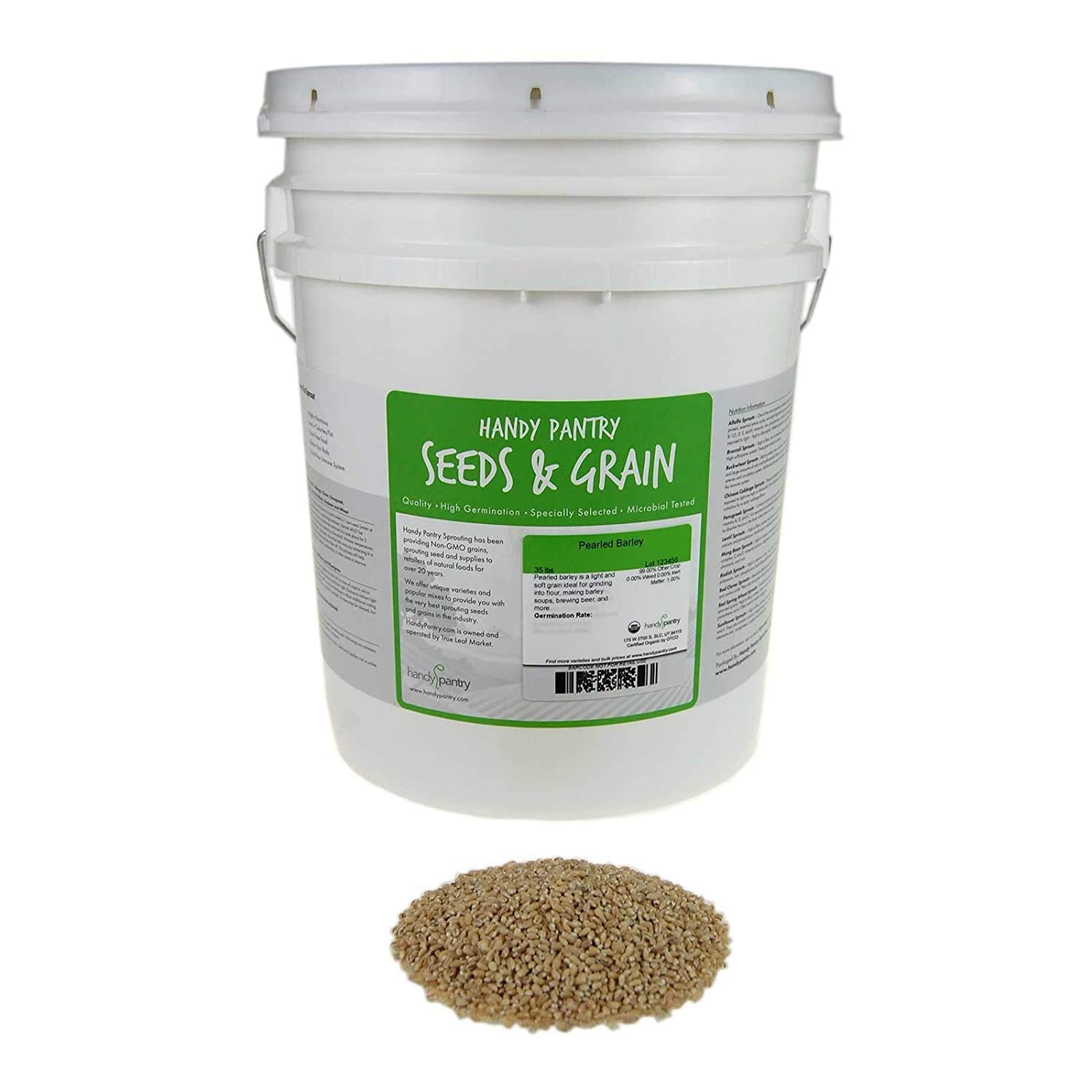 Organic Pearled Barley (Hulled) - 30 Lb Bulk Bag with Resealable Lid - Premium Barley Grains for Baking, Brewing, Cooking & Food Storage | Perfect for Homemade Bread, Beer Making & Emergency Preparedness