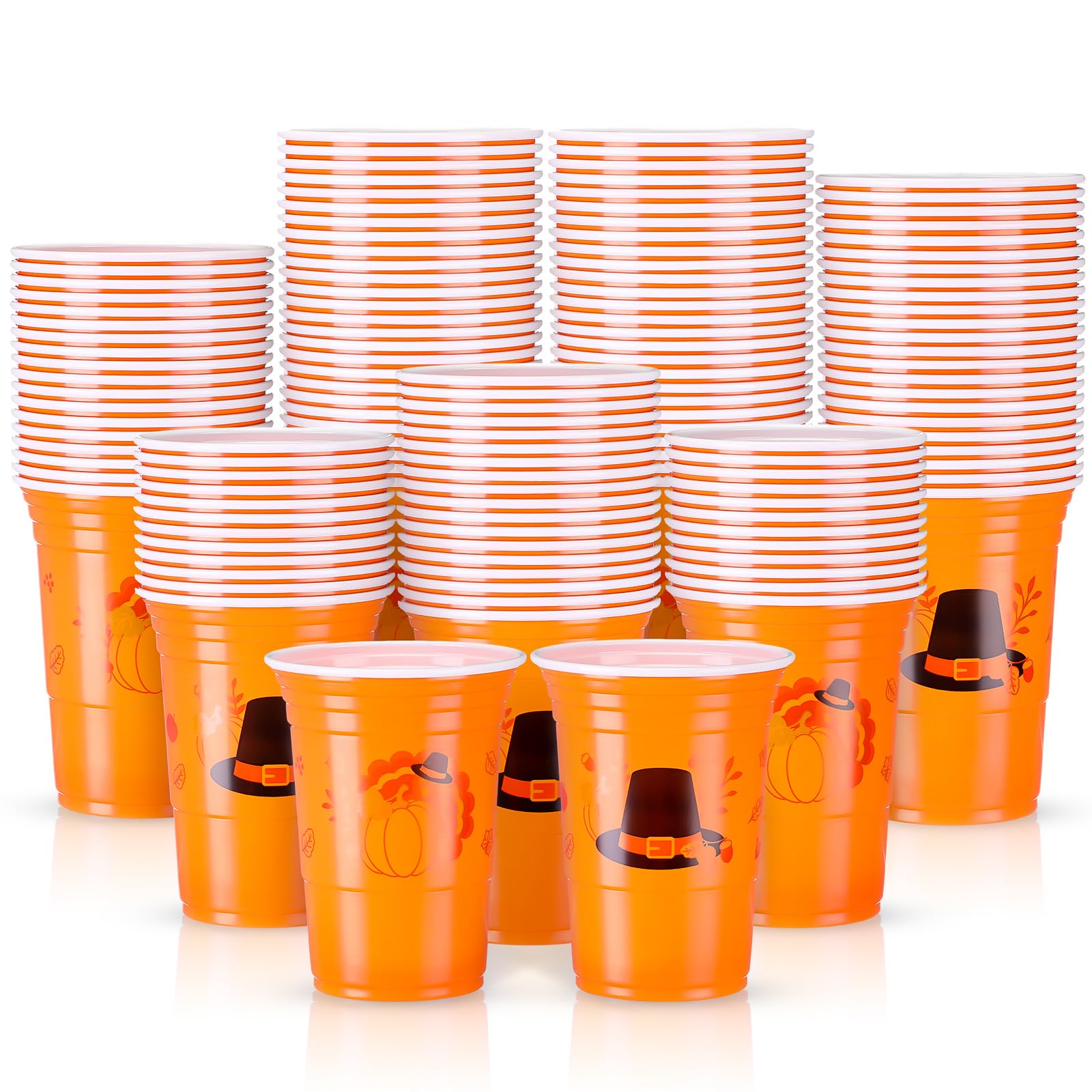 100-Pack 16oz Thanksgiving Plastic Cups - Bulk Disposable Orange Pumpkin Cups for Juice, Coffee & Fall Beverages | Perfect for Thanksgiving Dinner, Autumn Harvest Parties & Holiday Decorations