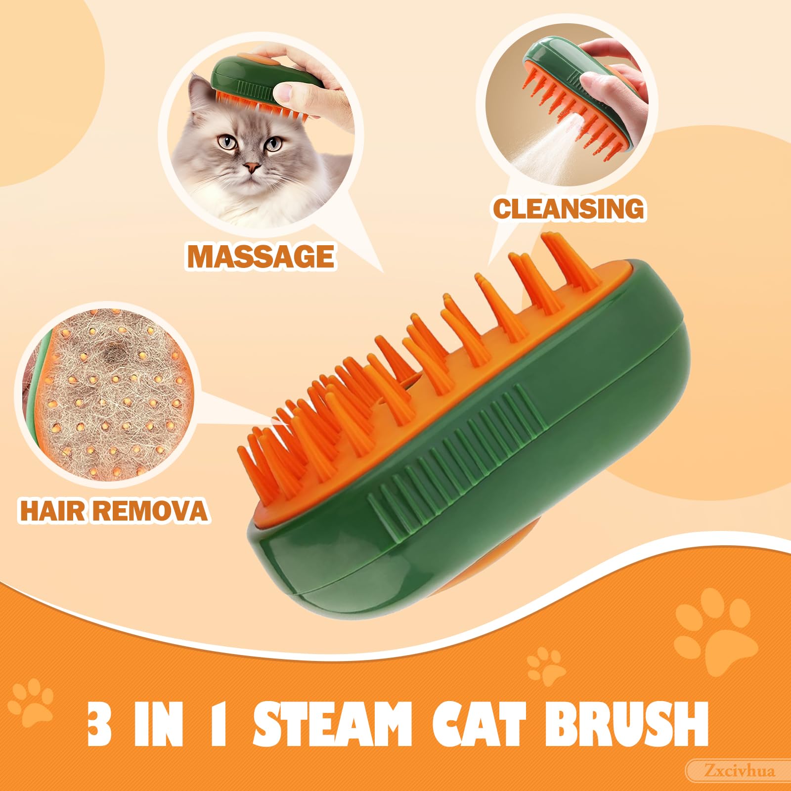 **3-in-1 Cat Steam Brush with Silicone Massage – Detangle & Remove Loose Hair – Pet Grooming Brush for Cats & Dogs – Avocado Green – Perfect for Shedding Control & Relaxing Massage at Home**