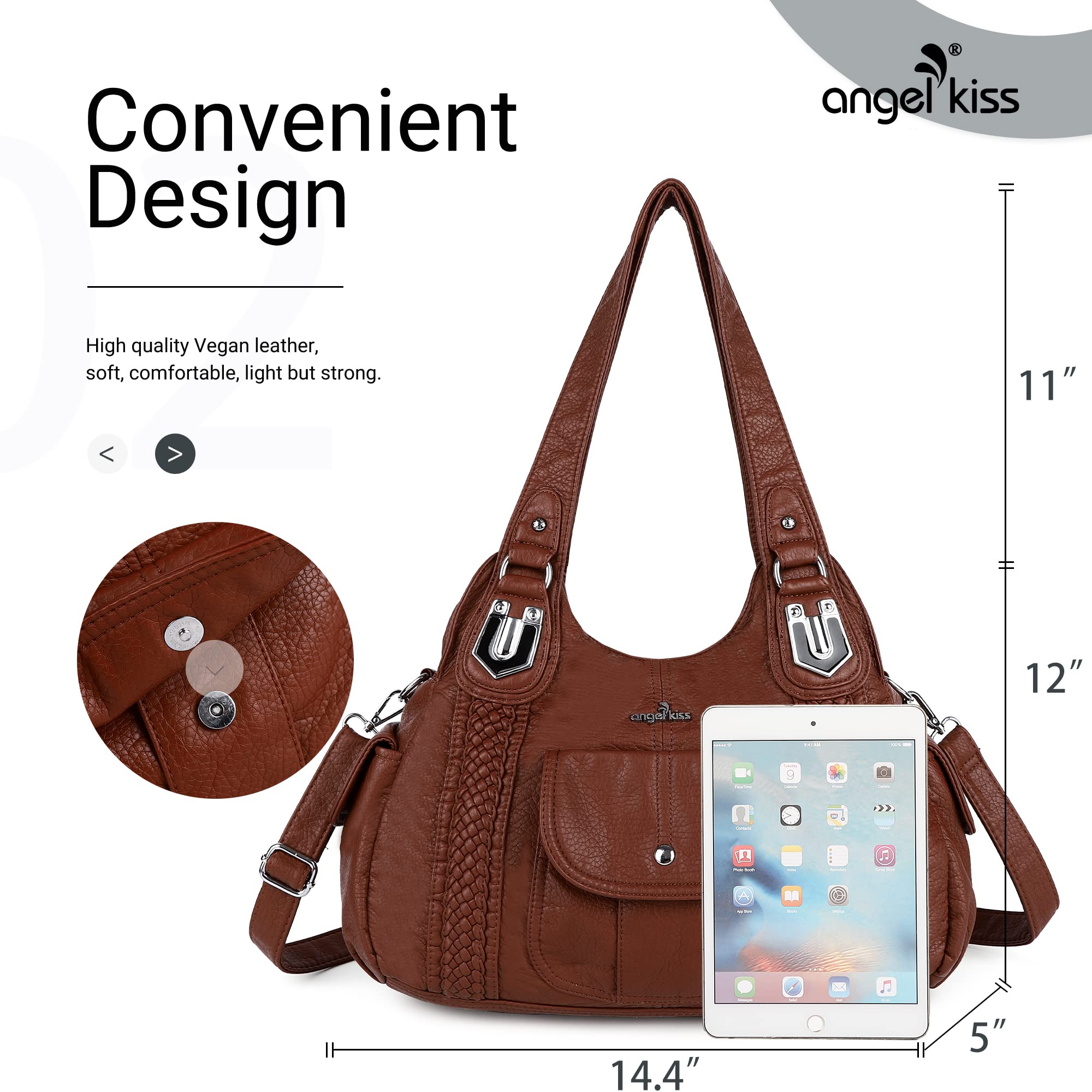 Angelkiss Women's Vegan Leather Crossbody Bag - Stylish Hobo Satchel Shoulder Purse for Work, Travel & Everyday Use
