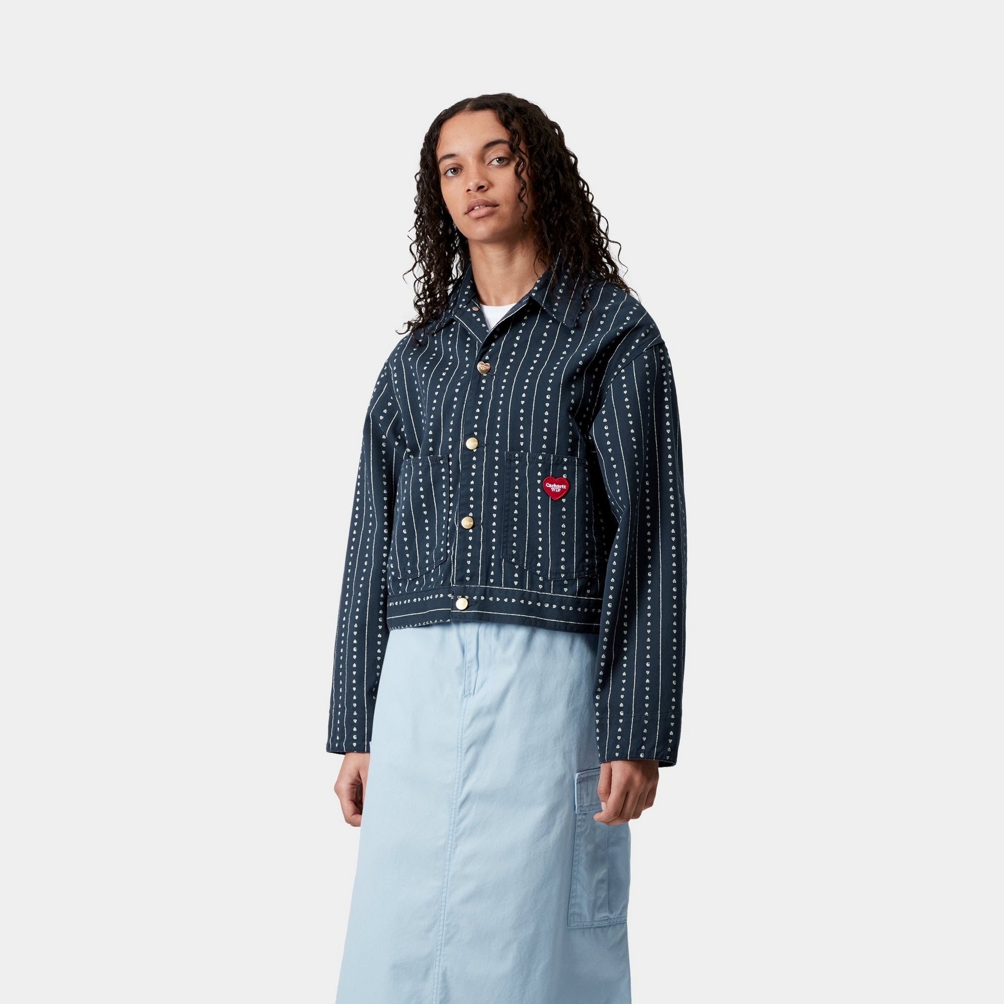 Women's Drewe Jacket - Ink & Natural Heart Pinstripe Design | Stylish Casual Outerwear for Fall & Winter | Perfect for Work, Dating & Everyday Wear
