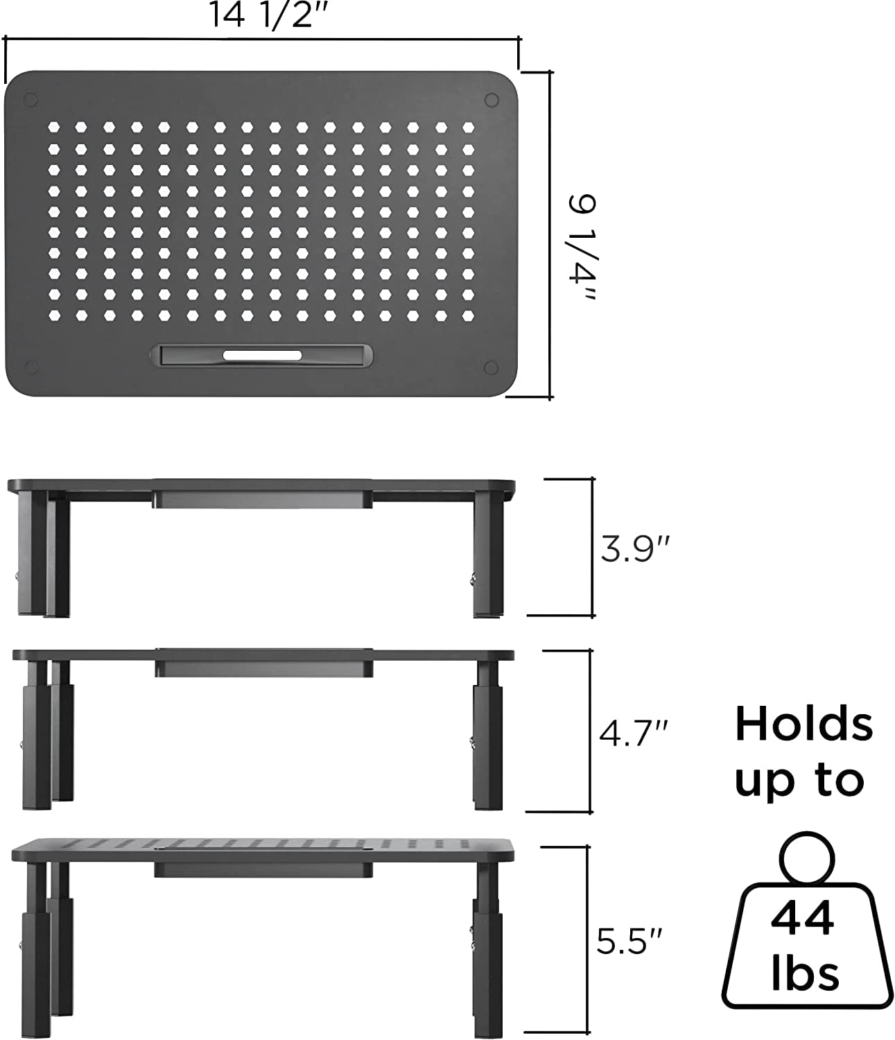EVOOMI Monitor Stand Riser - Ergonomic Computer Desk Organizer with Anti-Skid HD Hexagonal Steel Base - Free Cable Management Ties - Perfect for Laptop, Desktop, Printer & iMac - Boost Productivity in Home Office & Workspace