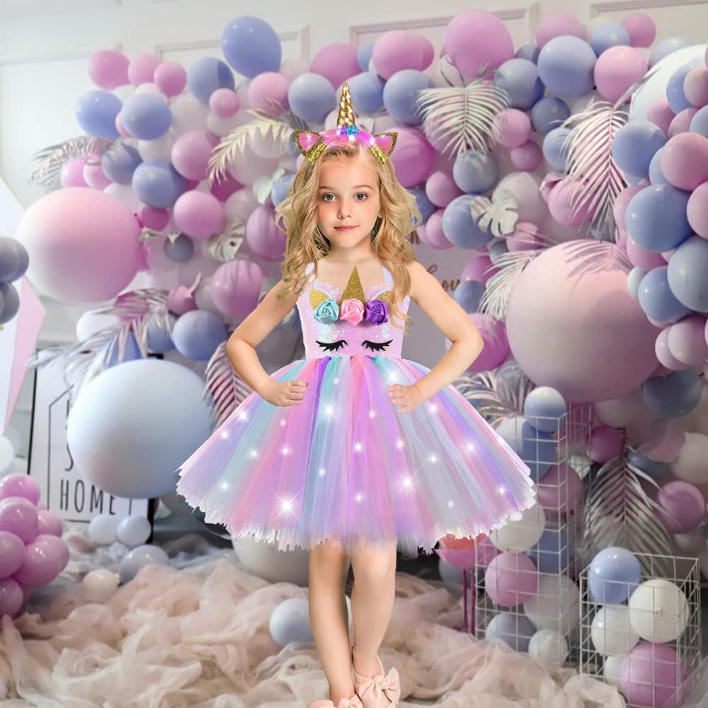 Sparkly Sequin Unicorn Princess Costume for Girls - Glow in The Dark Birthday Party Tutu Dress, Halloween Christmas Outfits & Holiday Gifts | Perfect for Dress-Up, Themed Parties & Festive Celebrations