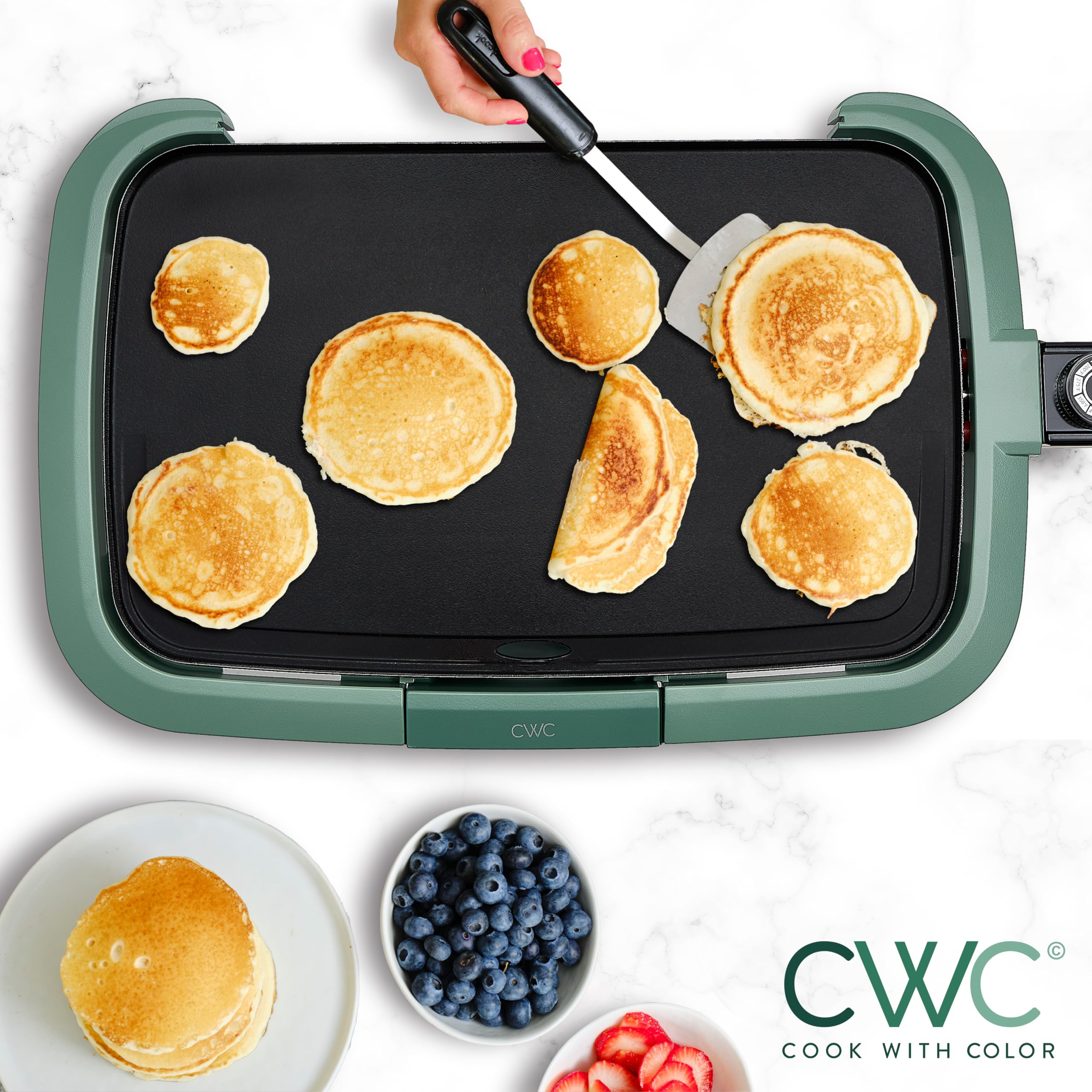 1200W Electric Griddle with Nonstick Surface - Perfect for Pancakes, Burgers, Eggs & More | Removable Temp Control & Slide-Out Drip Tray | 10