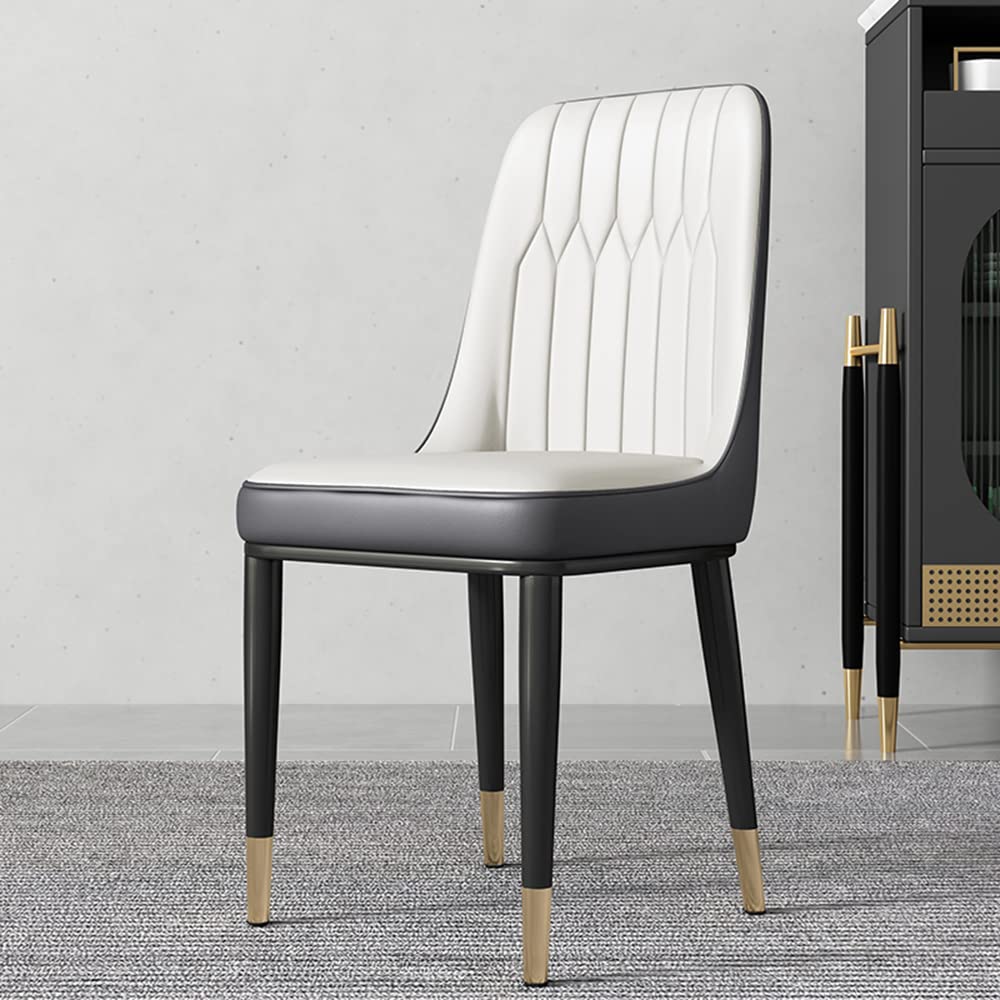 Modern Metal Dining Chairs Set of 2 - Luxurious Leather Parsons Armless Side Chairs with Brass/Gold Legs for Kitchen, Restaurant & Home Decor - White Contemporary Dining Room Furniture