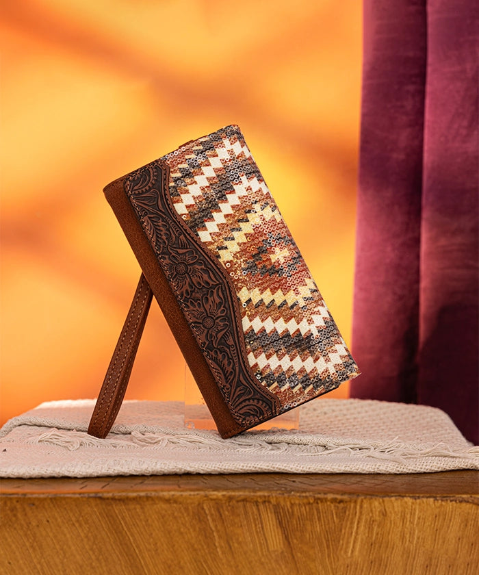 Montana West Sequined Aztec Wristlet Clutch Purse for Women | Stylish Crossbody Bag for Parties, Weddings & Evening Events