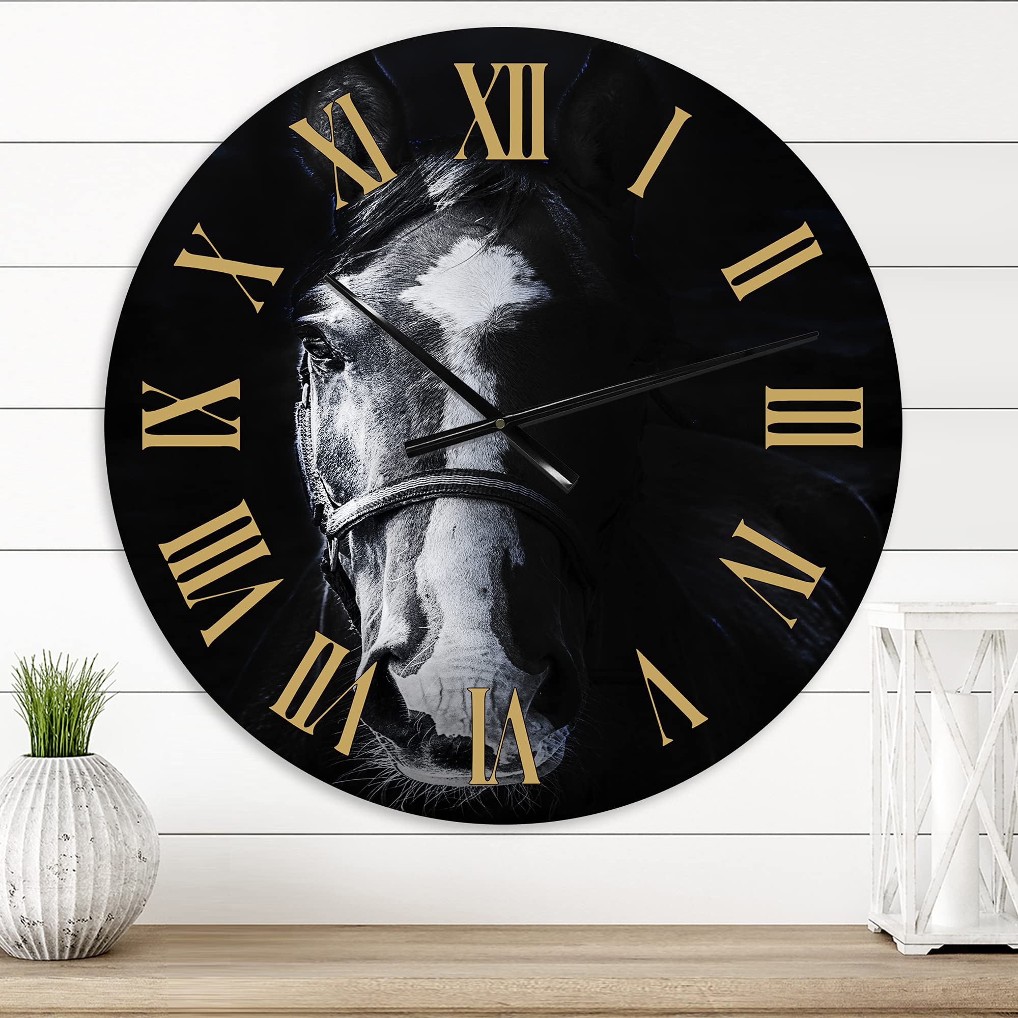 Farmhouse Wall Clock with Horse Design - Large Rustic Wall Clock for Living Room, Kitchen, Bedroom Decor - Perfect for Home, Office & Country Style Interior