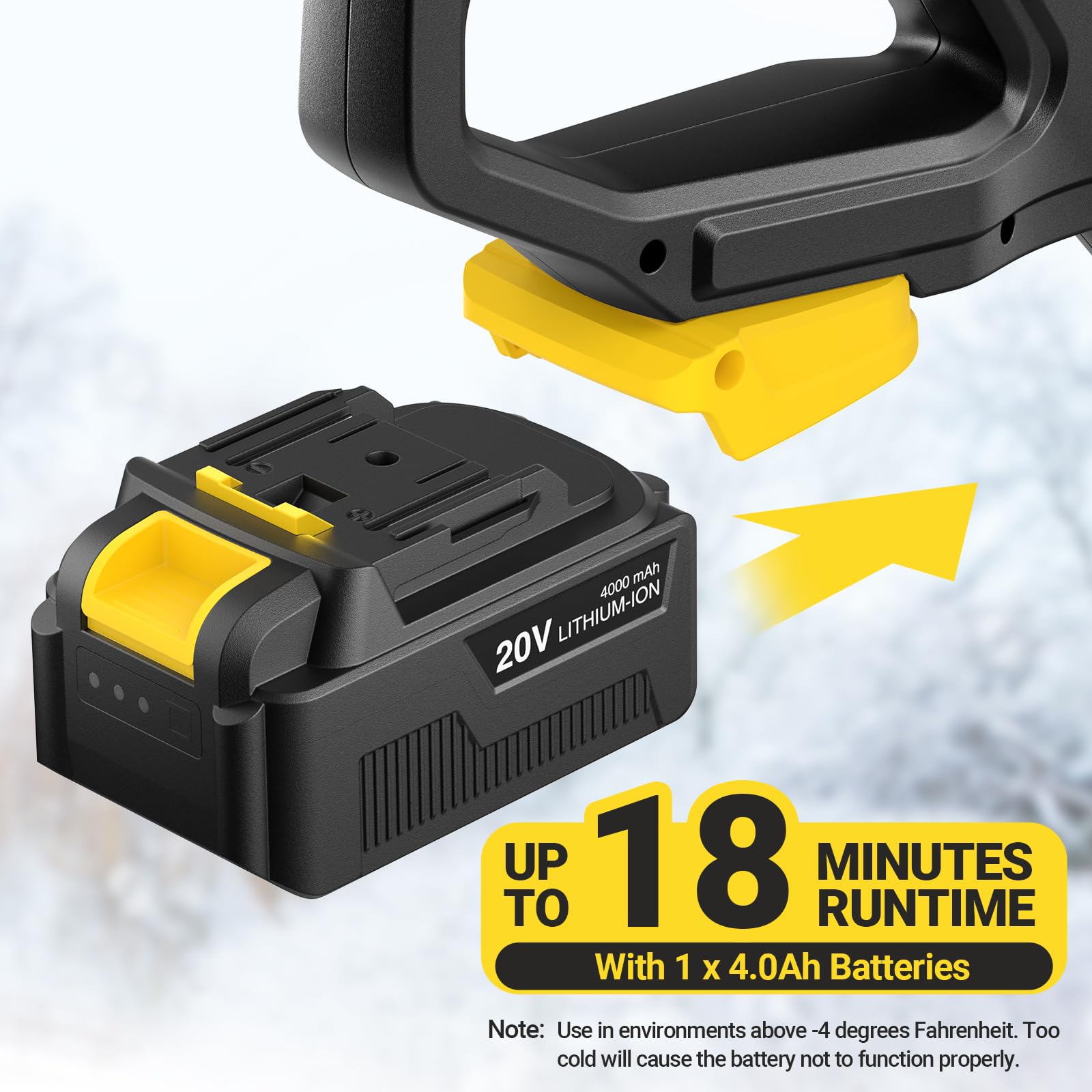 20V Cordless Electric Snow Shovel - 12 Inch Wide with Directional Plate & Auxiliary Handle - 4.0Ah Battery & Charger Included - Perfect for Driveway, Patio, Deck & Walkway Snow Removal - Winter Home & Garden Essential Tool