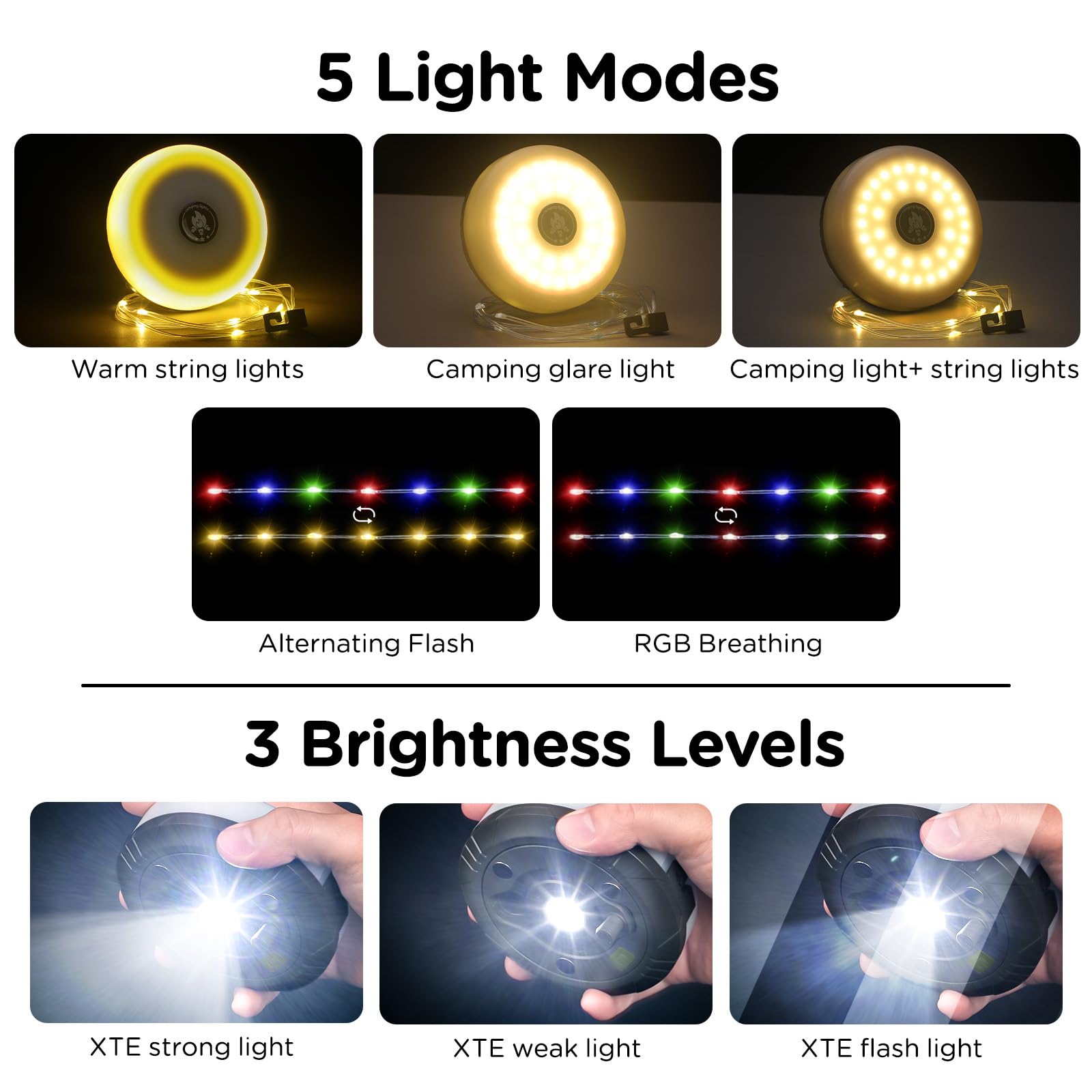 Rechargeable 32.8FT Waterproof LED Camping String Lights - 8 Lighting Modes, Quick Storage Design for Outdoor, Tent, Patio, Garden & Party Decorations | Perfect for Camping Trips, Backyard Gatherings & Holiday Celebrations