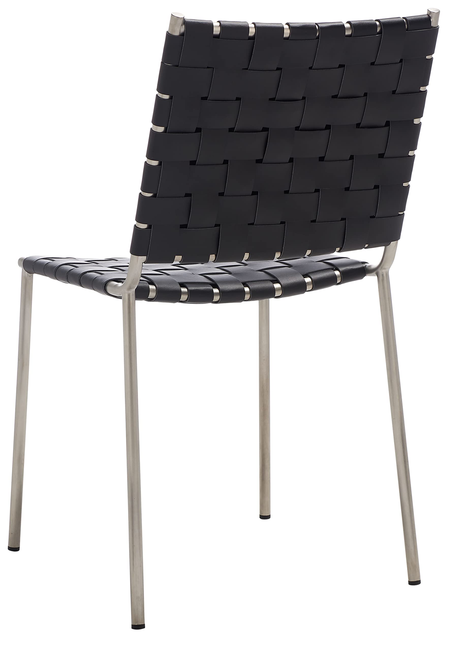 Safavieh Wesson Black Woven Leather & Silver Dining Chairs (Set of 2) - Fully Assembled Modern Kitchen & Dining Room Furniture for Home Decor