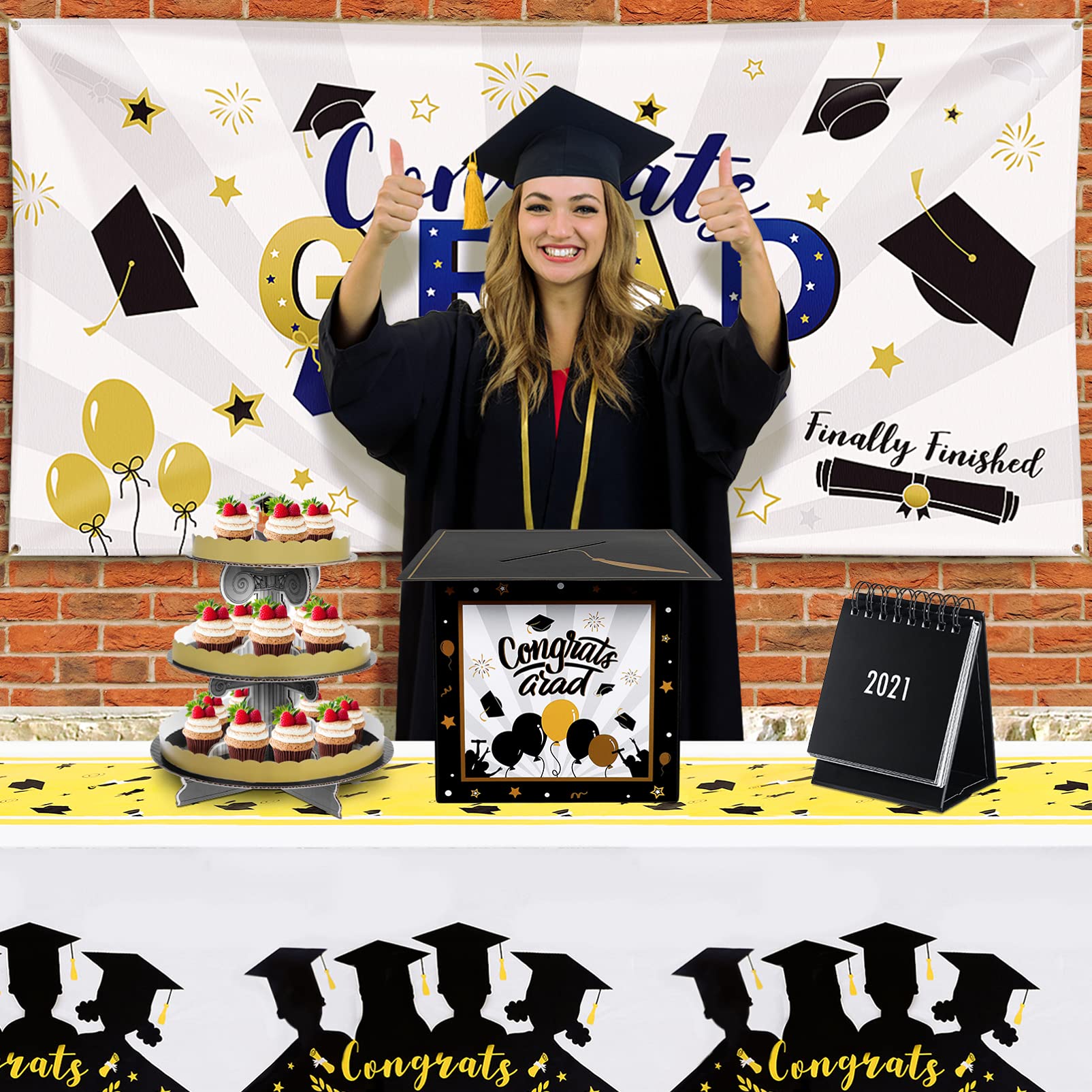 PRETYZOOM 2021 Graduation Card Box - Class of 2021 Graduation Cap Candy Box for Graduation Party Decorations, Favors & Gifts - Perfect for High School, College Graduation Celebrations & Photo Props