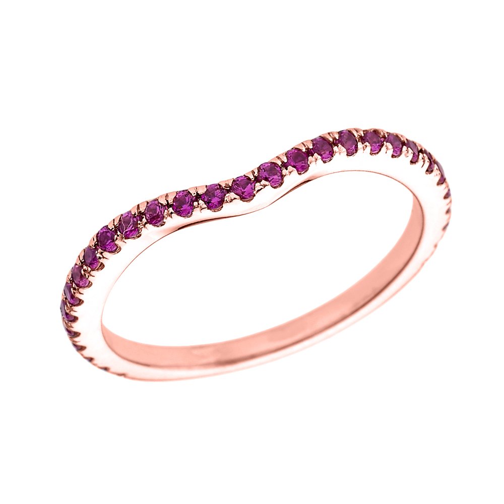 14K Rose Gold Chevron Stackable Red CZ Wedding Band Ring for Women - Elegant Stackable Jewelry for Brides, Engagement, Anniversary & Everyday Wear