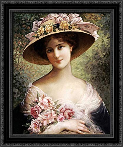 Emile Vernon 'The Fancy Bonnet' 20x23 Black Ornate Framed Canvas Art Print - Vintage Wall Decor for Living Room, Bedroom & Office