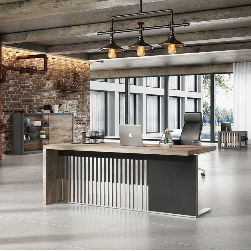 AFTAN 180cm Executive Desk with Pedestal & Right Mobile Return - Warm Oak & Black Finish - Modern Home Office Furniture for Professionals & Remote Work