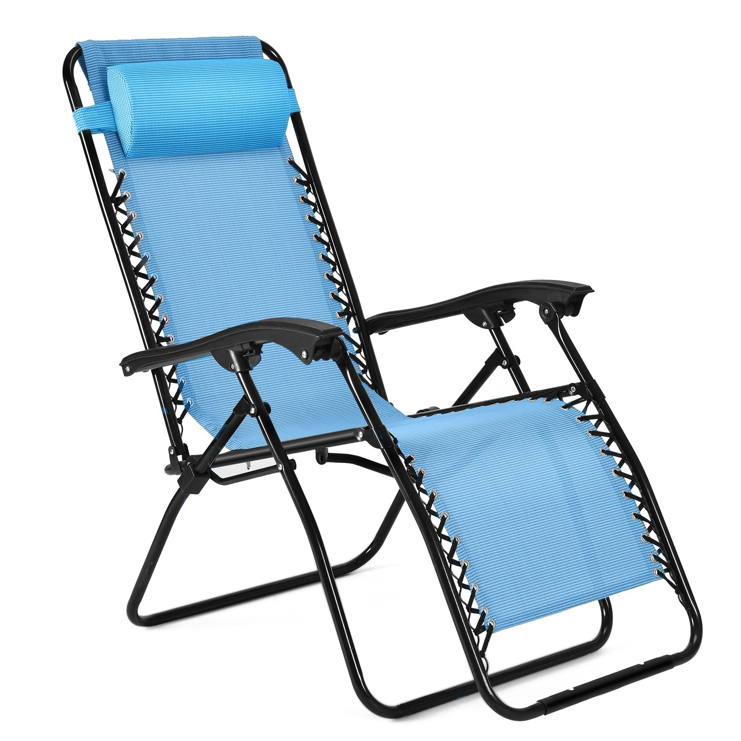 Flexzion Zero Gravity Lounge Chair - Adjustable Reclining Outdoor Patio Chair with Textilene Seat, Footrest & Pillow for Backyard, Beach, Camping, Poolside Relaxation (Sky Blue) | Perfect for Sunbathing, Reading & Outdoor Leisure