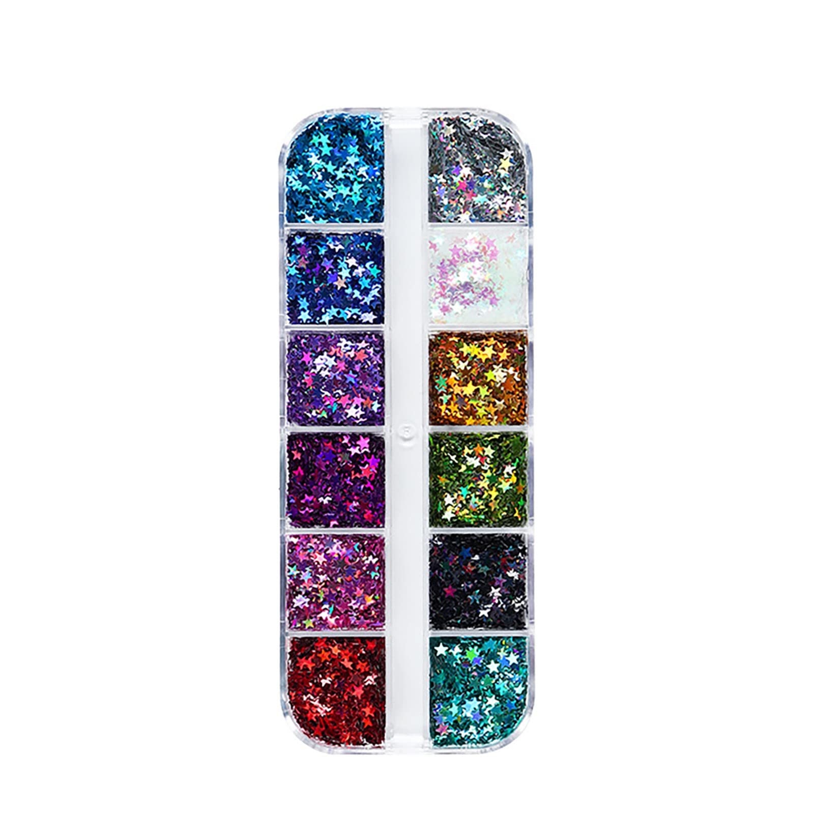 4th of July Patriotic Holographic Nail Glitter Powder - 12 Colors Star Sequins & Pentagram Charms for DIY Nail Art Designs - Gold Nail Tape & Blue Glitter for Holiday Manicures, Parties & Nail Salon Decorations