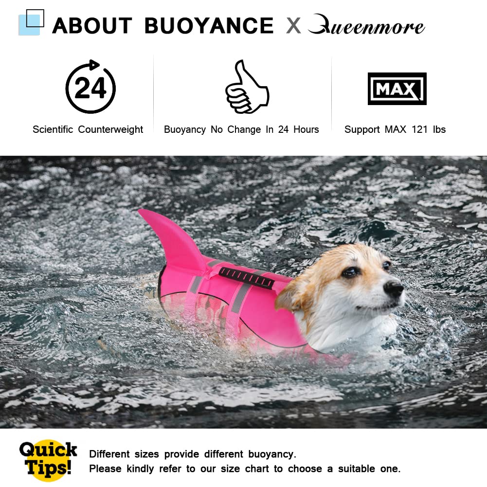 Queenmore Dog Life Jacket - Ripstop Shark Safety Vest with Adjustable Straps & Rescue Handle - High Buoyancy Dog Floatation Device for Small/Medium/Large Dogs - Pink Camouflage XX-Large - Perfect for Swimming, Boating & Water Adventures