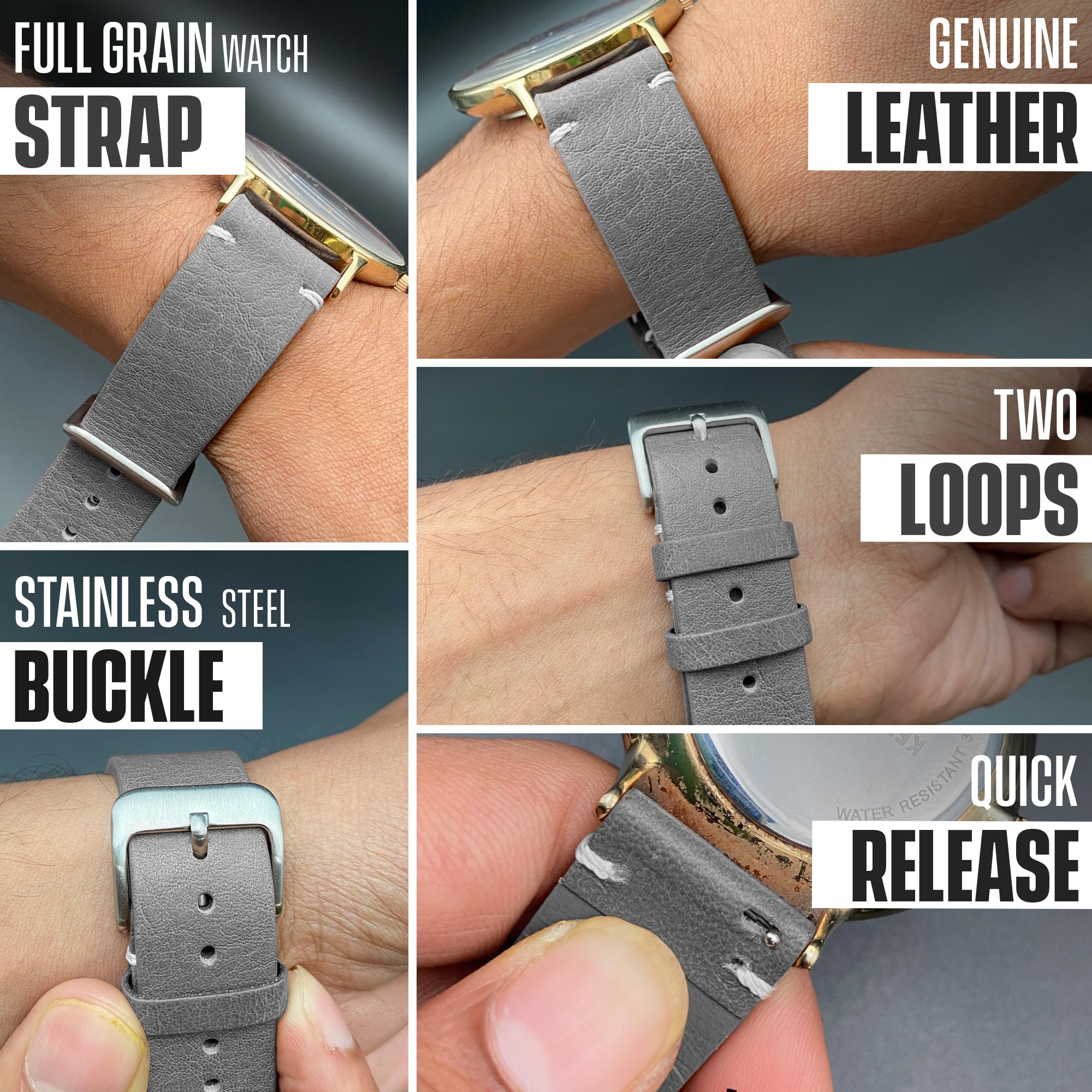 Vintage Leather Watch Strap - Quick Release Band for Men & Women | Smart & Traditional Watches | Durable for Daily Wear