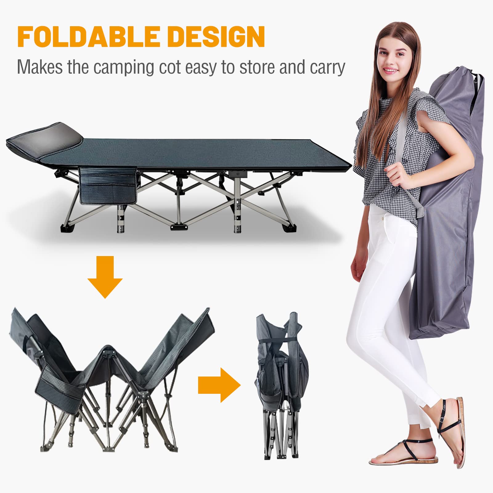 DoCred Folding Camping Cot with Mattress - 2 Pack Heavy Duty Portable Sleeping Bed for Adults, Outdoor Travel & Emergency Use - Includes Carry Bag for Easy Storage & Transport | Perfect for Camping, Hiking, Home Guest Bed & Disaster Preparedness