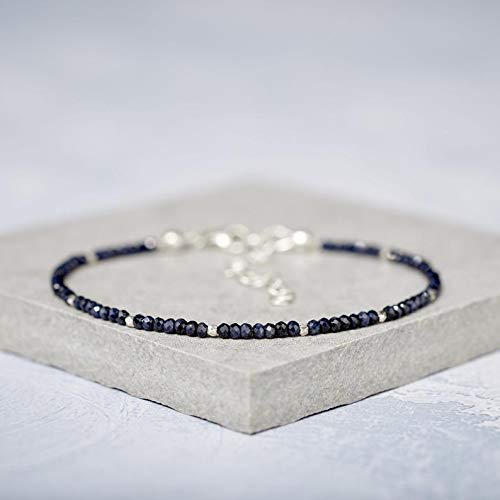 Precious-GEMS Sapphire Bracelet - Genuine Blue-Black Sapphires with Sterling Silver/Gold Fill - Delicate Stacking Jewelry for Women - Perfect for Everyday Wear, Gifts & Special Occasions