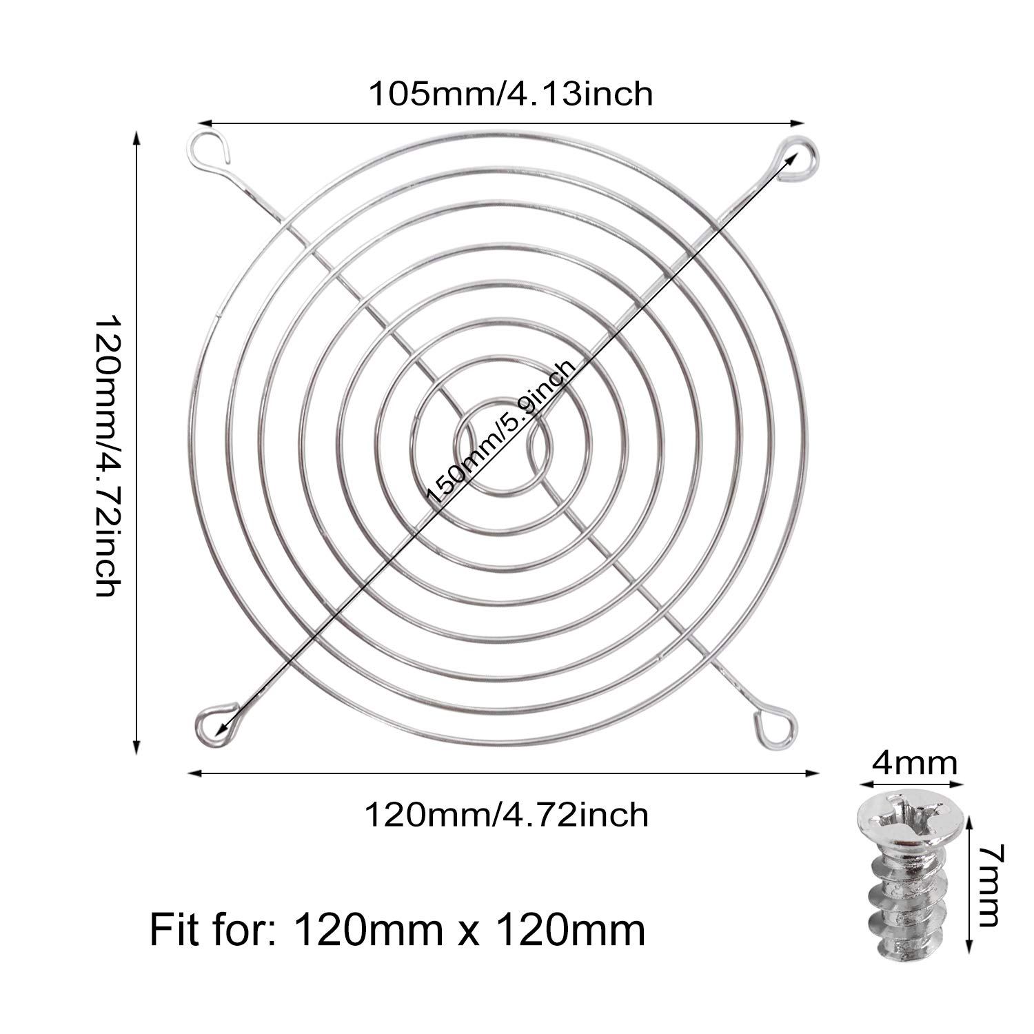 Honbay 4PCS 120mm Computer Case Fan Grills - Metal Fan Guard Protector with Screws for PC Cooling (Silver) | Perfect for Gaming PC, Desktop Computer & Server Case Cooling System