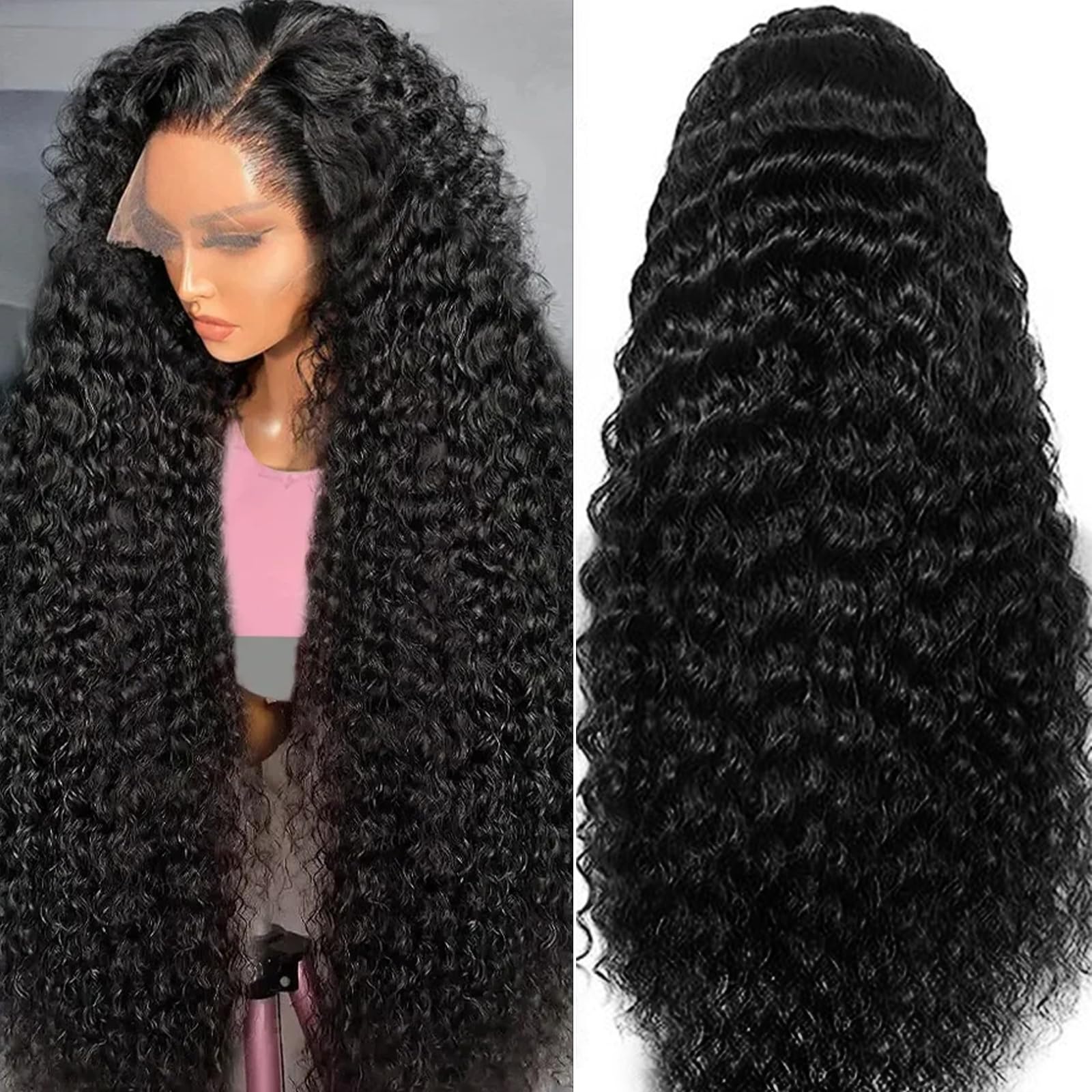 30 Inch 13x6 HD Transparent Lace Front Wigs Human Hair - Deep Wave Curly Lace Frontal Wig for Women with Pre-Plucked Baby Hair (Natural Color) | Perfect for Daily Wear, Cosplay & Special Occasions