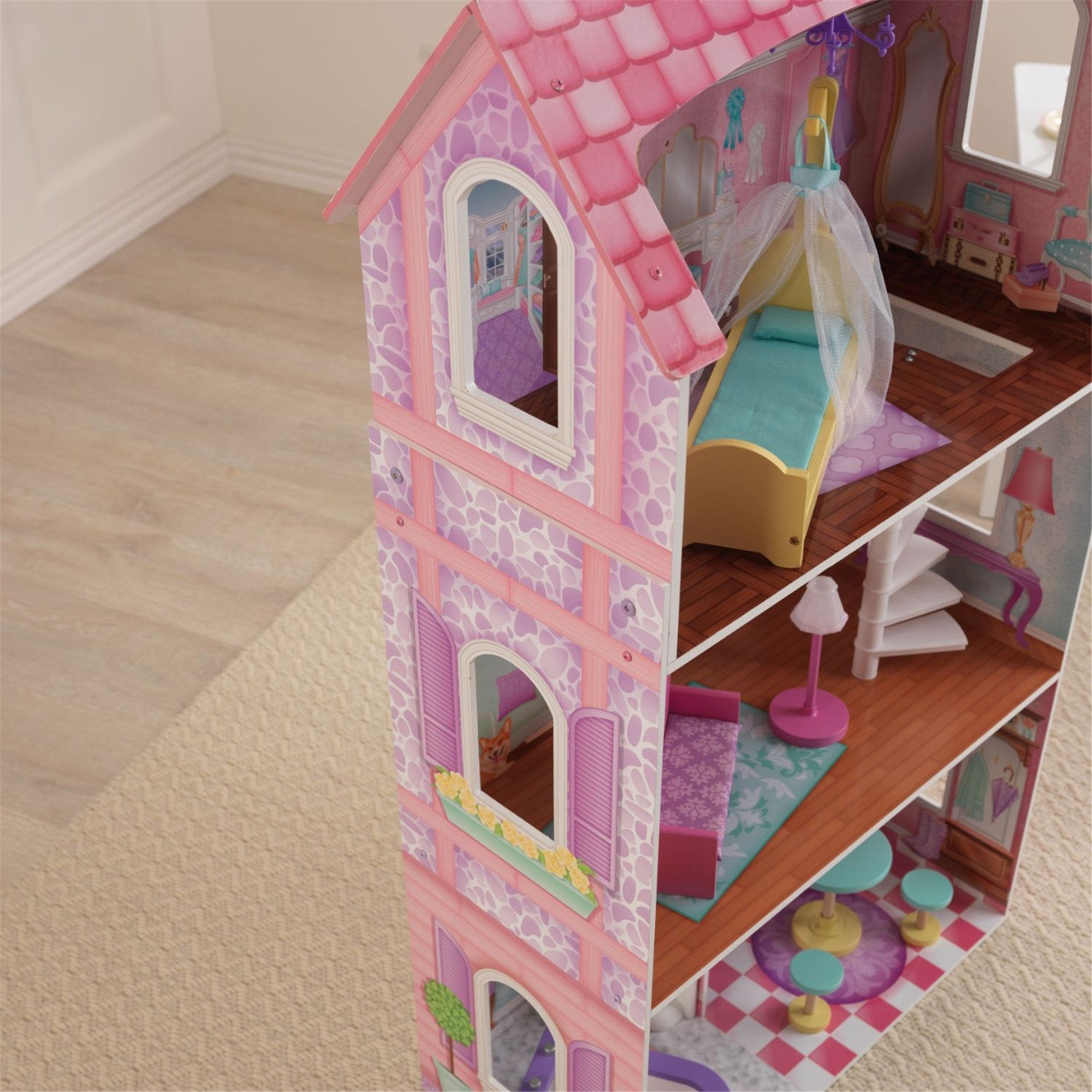 KidKraft Penelope Wooden Dollhouse for Kids - 3-Story Doll House with Furniture & Accessories | Perfect for Pretend Play, Birthday Gifts & Room Decor