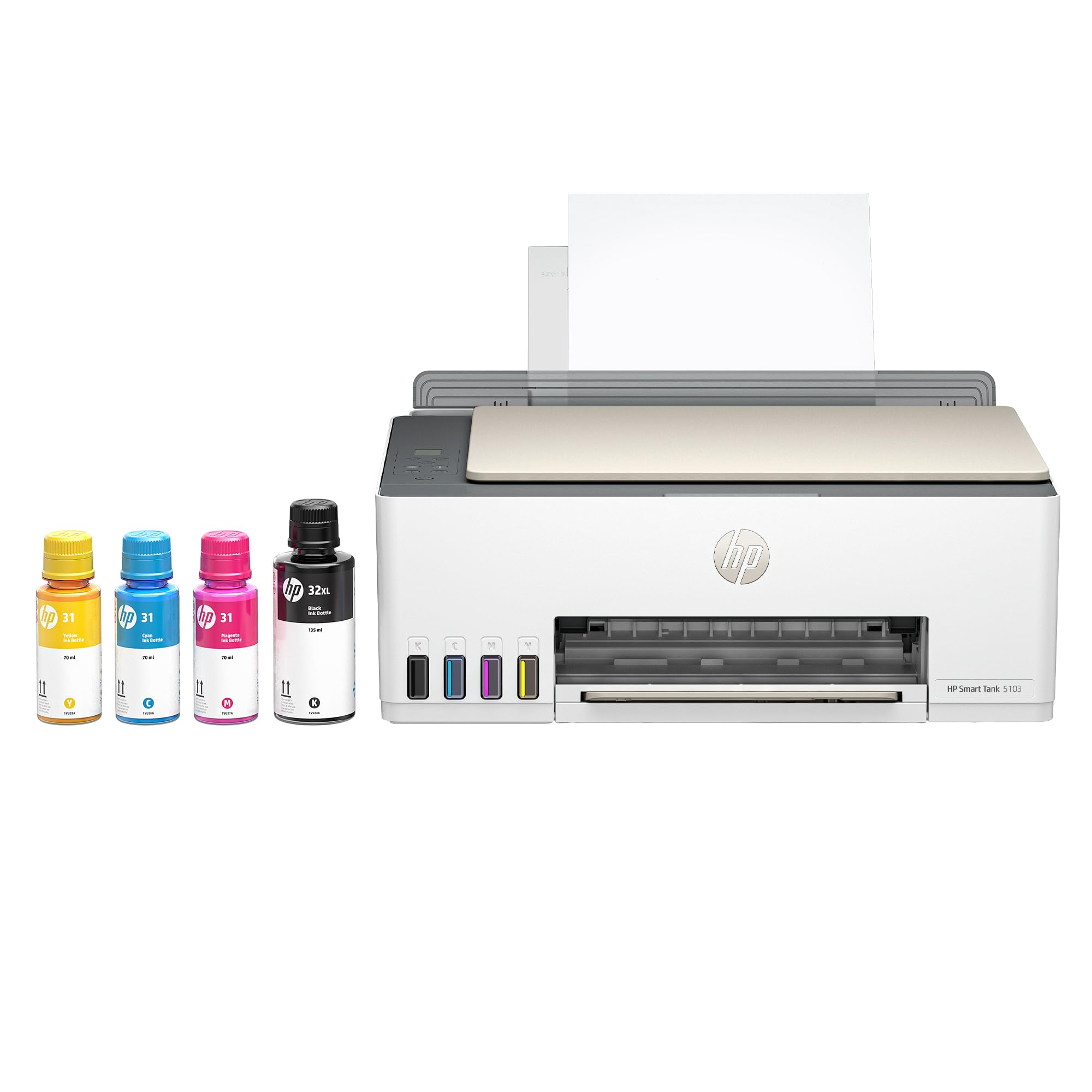 HP Smart Tank 5103 Wireless All-in-One Ink Tank Printer with 2 Years of Ink Supply & 100 Photo Papers - Print, Scan, Copy for Home Office | Refillable Ink System (5D1B2A) | Perfect for Remote Work, School Projects & Family Photo Printing