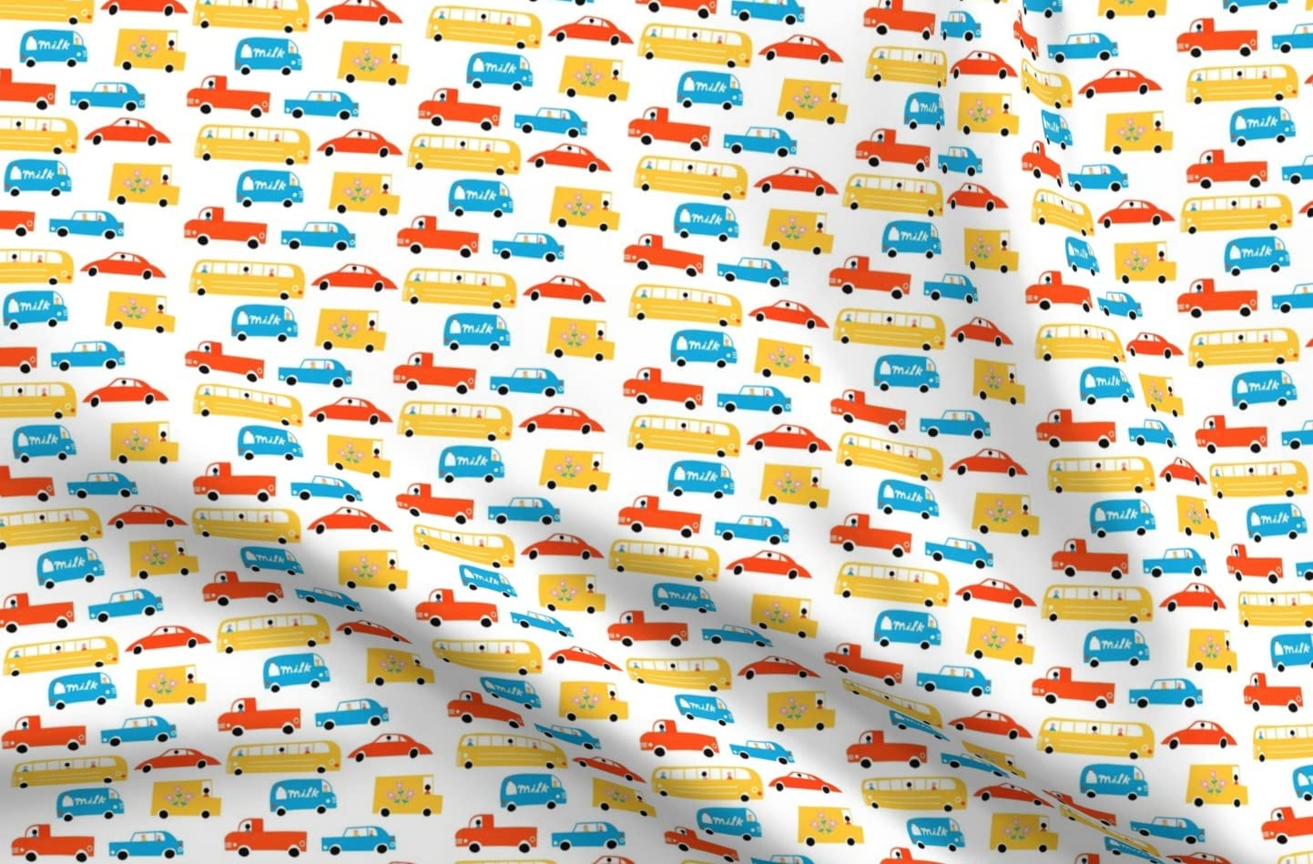 Vintage Cars Kids Illustration Truck Printed Minky Fabric Fat Quarter - Soft Plush Sewing Material for Baby Blankets, Quilt Backing & DIY Plush Toys - Perfect for Nursery Decor & Children's Room Projects