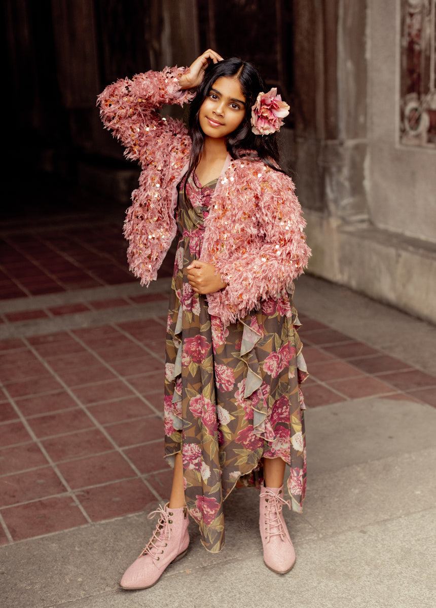 Kayden Floral Print Dress in Bistre - Elegant Women's Summer Dress for Casual Outings & Special Occasions
