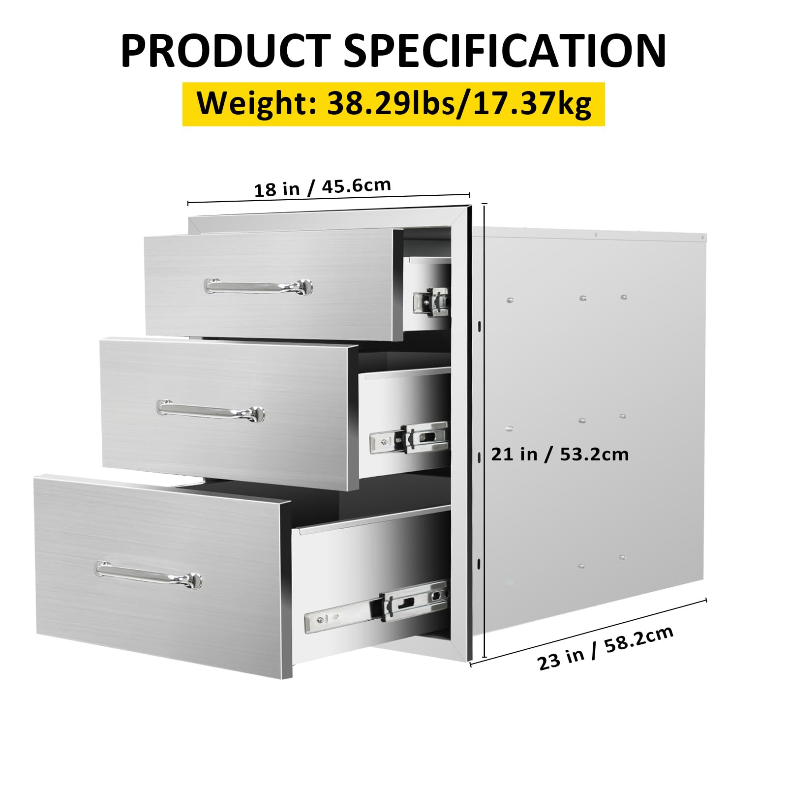 Stainless Steel Triple BBQ Drawers for Outdoor Kitchen - 18