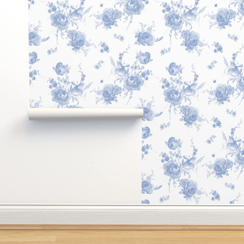 12ft x 2ft Peel & Stick Removable Wallpaper - Romantic Blue White Floral Shabby Chic Design | Perfect for Bedroom, Nursery & Home Decor | Easy DIY Installation