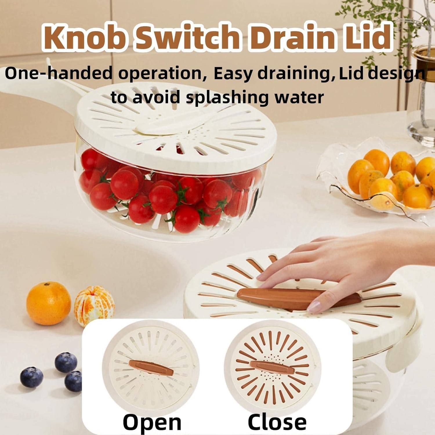 2-in-1 Multifunctional Fruit and Vegetable Washing Bowl with Drainer & Strainer - White Kitchen Colander for Fresh Produce Cleaning (Set of 2) - Perfect for Washing Berries, Salads, and Meal Prep