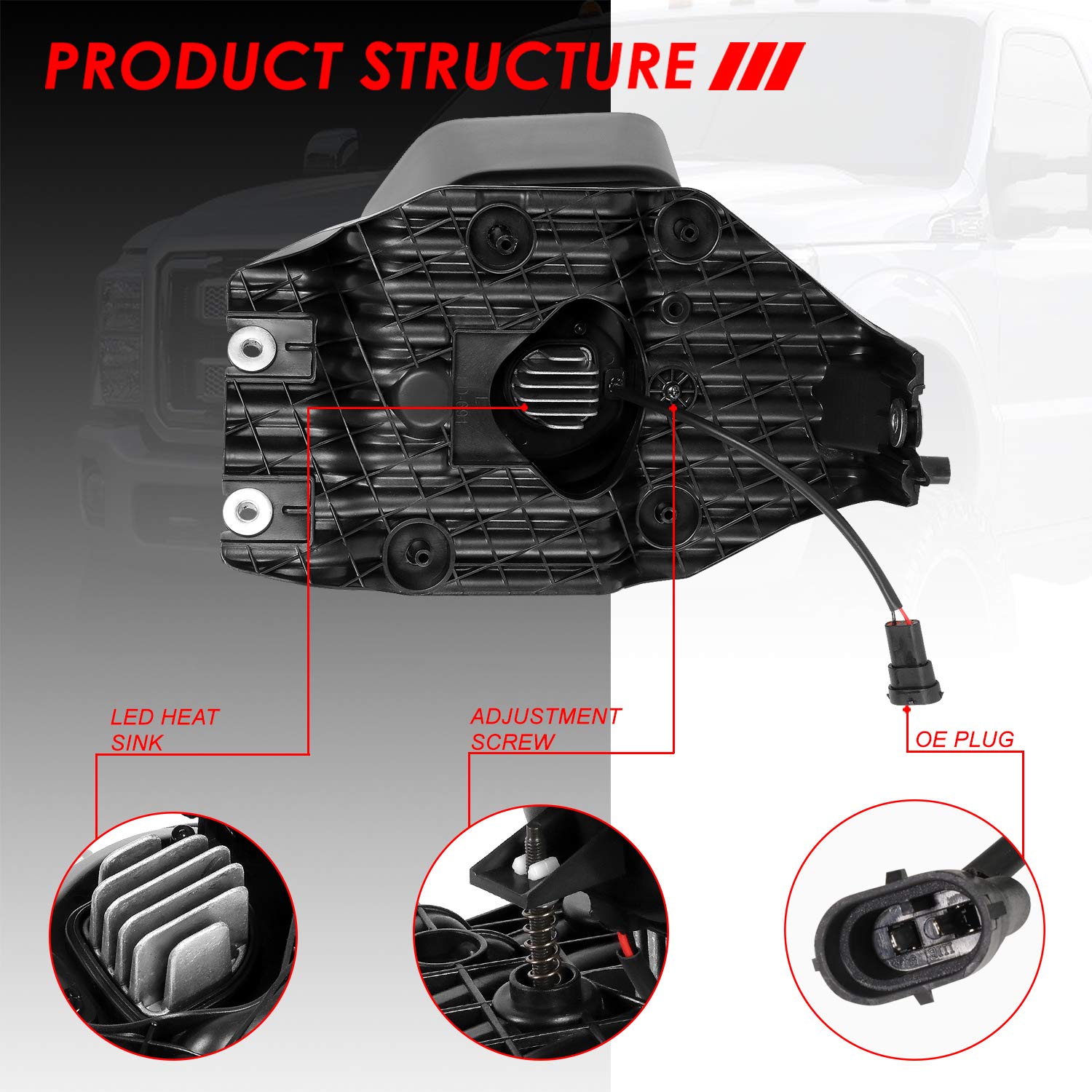 Auto Dynasty 3D DRL LED Headlights & Fog Lights for Ford F250-F550 (2011-2016) - Smoked Clear Corner for Night Driving