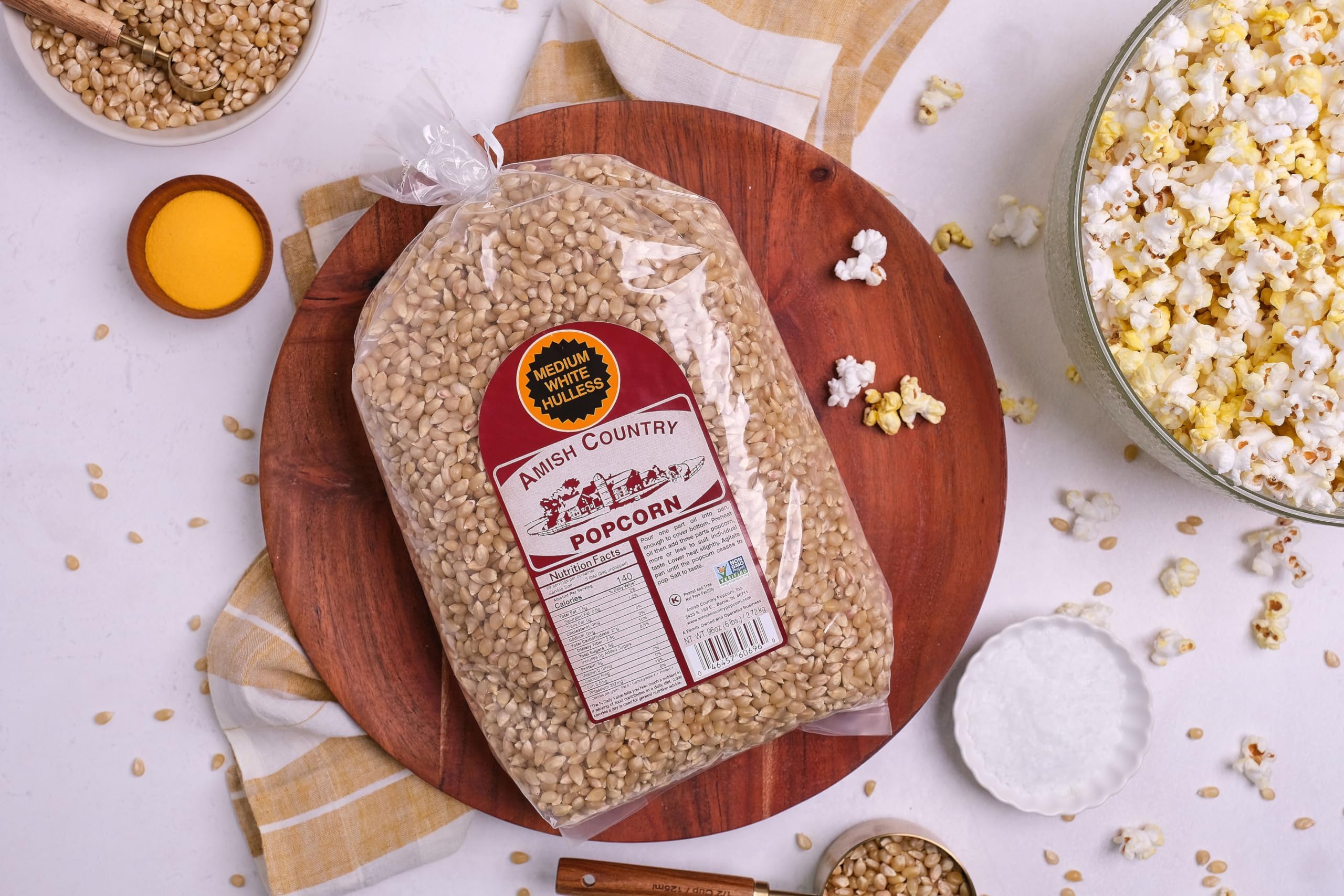 Amish Country Medium White Popcorn Kernels | 6 lb Bag | Non-GMO, Gluten Free, Old Fashioned Popcorn | Perfect for Movie Nights, Snacking, and Family Gatherings