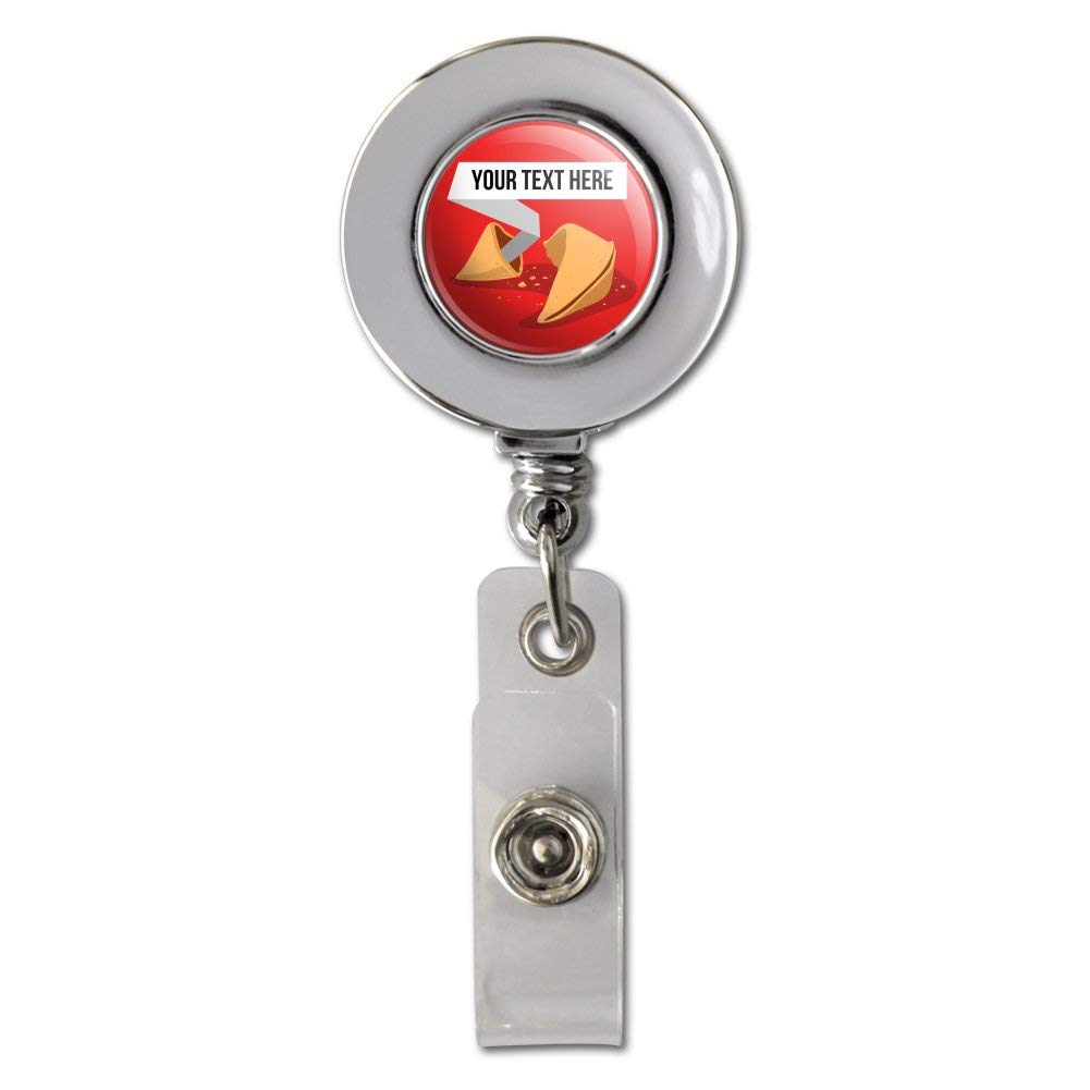 Personalized Custom Fortune Cookie Retractable Badge Reel - Chrome ID Card Holder Clip for Work, Events & Gifts | Office Accessories, Nurse Badge Holder, Conference Lanyard