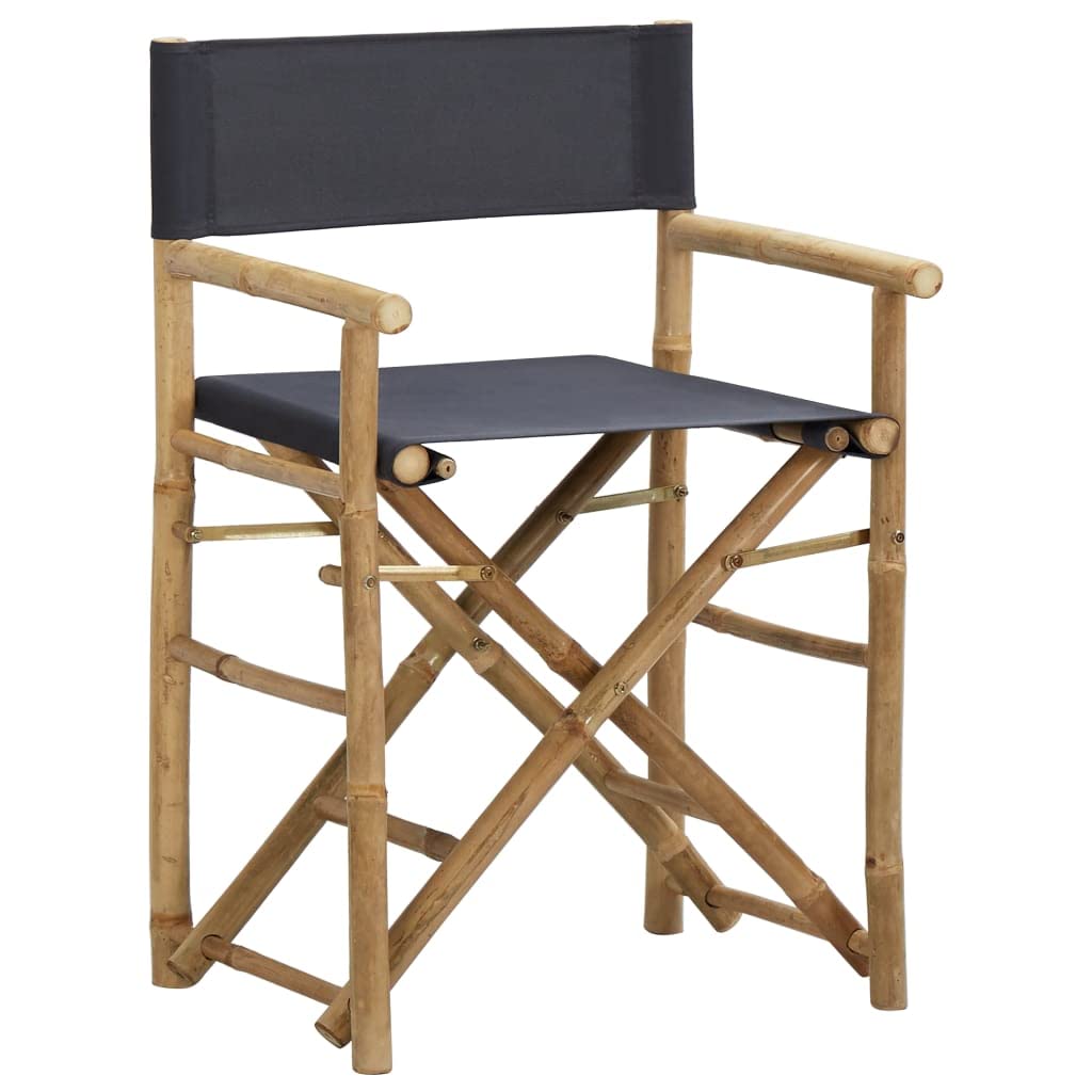 2-Pack Dark Gray Folding Director's Chairs - Bamboo & Fabric for Dining Room, Kitchen, Living Room, Garden - Indoor & Outdoor Use - Perfect for Patio, Picnics, Camping and Events