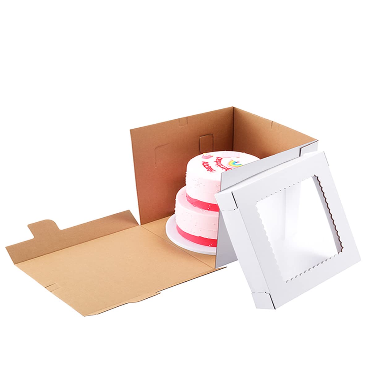 14x14x12 Inch Tall Cake Boxes for Wedding & Tier Cakes - 2 Pack Sturdy Bakery Boxes with Clear Window | Disposable Layer Cake Carrier for Parties, Events & Professional Baking